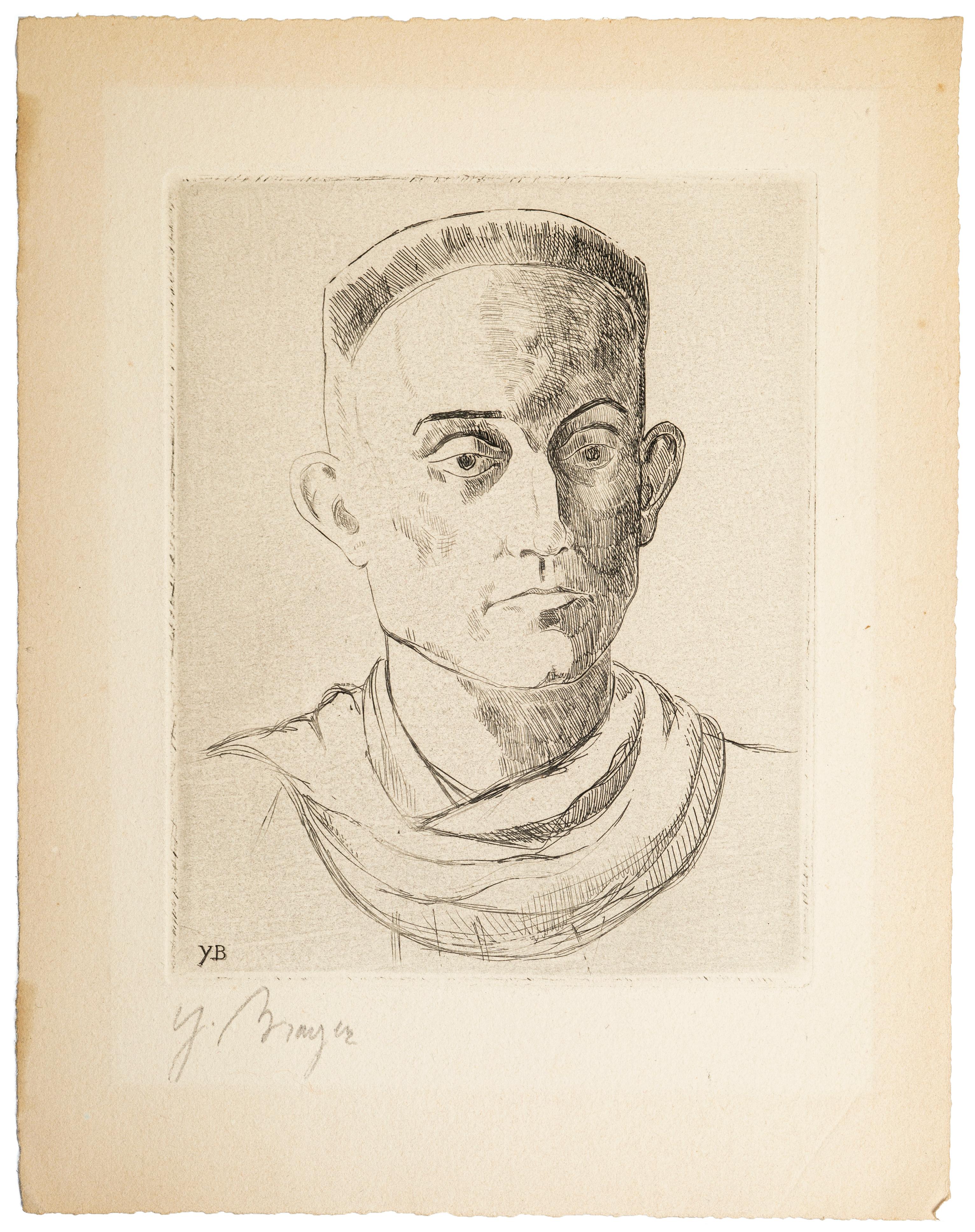 Portrait d'Henry de Montherlant - gravure originale d'un portrait par Yves Brayer en vente 1