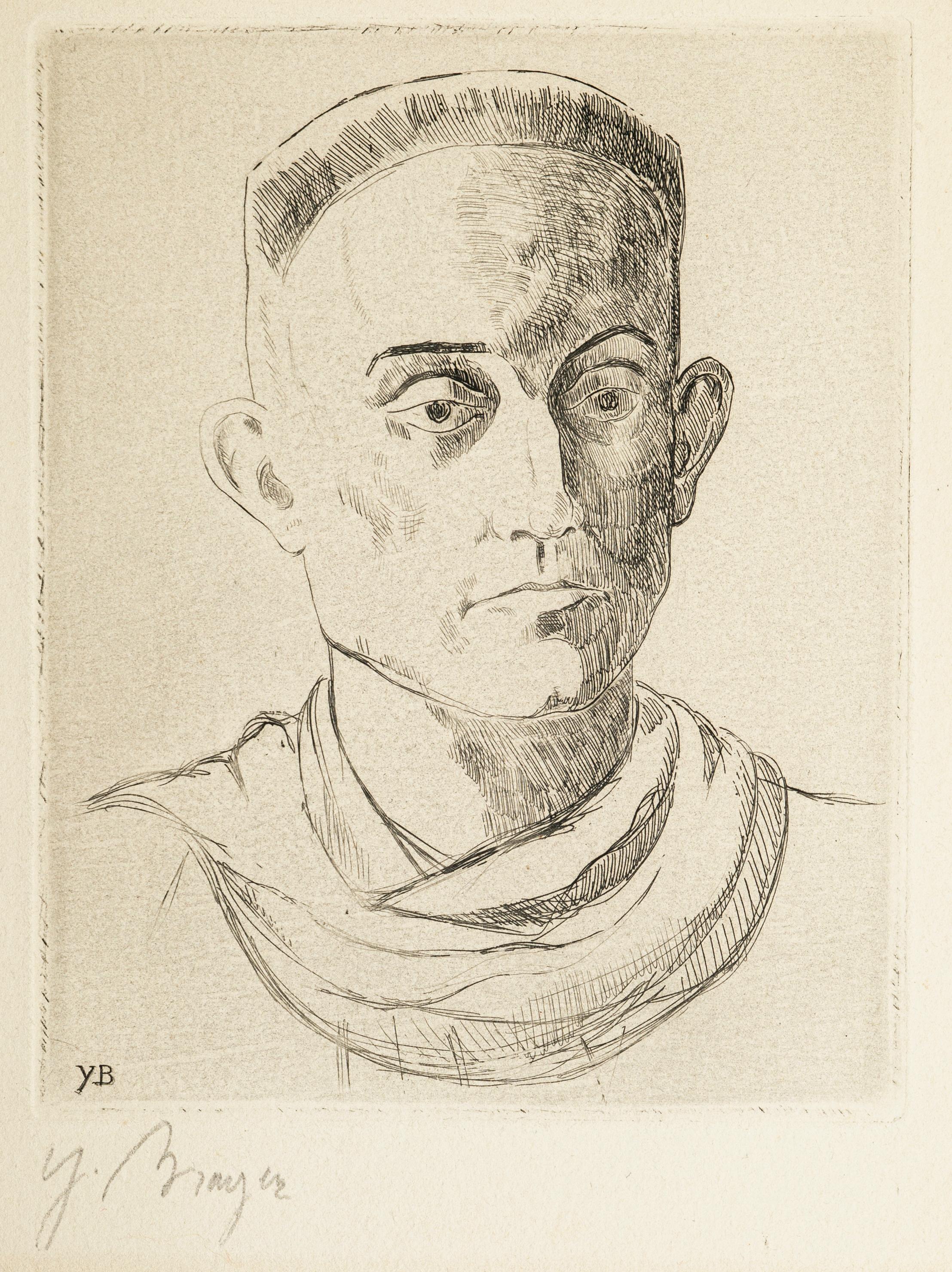 Dimensions de l'image : 16 x 12,5 cm.

Portrait d'Henry de Montherlant est une lithographie originale en noir et blanc réalisée par Yves Brayer (1907-1990) dans la seconde moitié du 20e siècle.

L'œuvre d'art représente un portrait de l'essayiste,