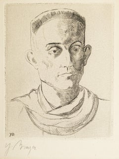 Portrait of Henry de Montherlant - Original Etching by Yves Brayer