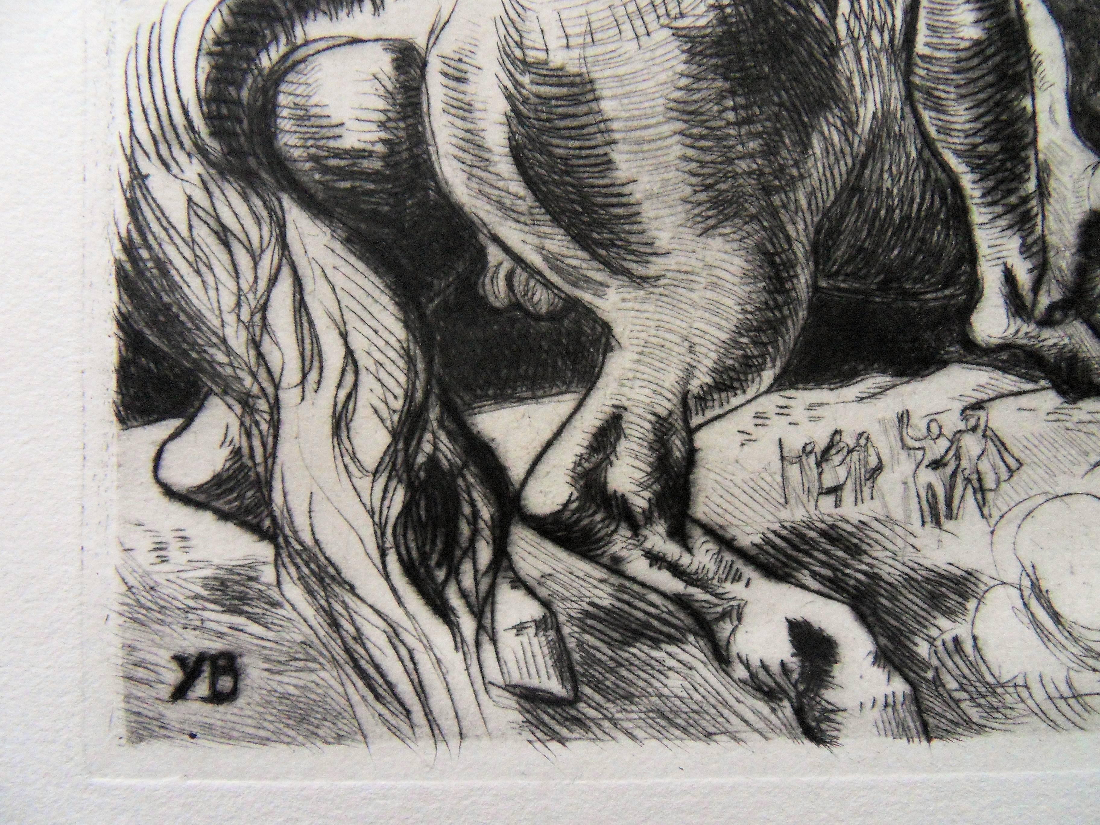 Rape of the Sabine Women (Le Rape des Sabines) - gravure originale, 1943 - Print de Yves Brayer