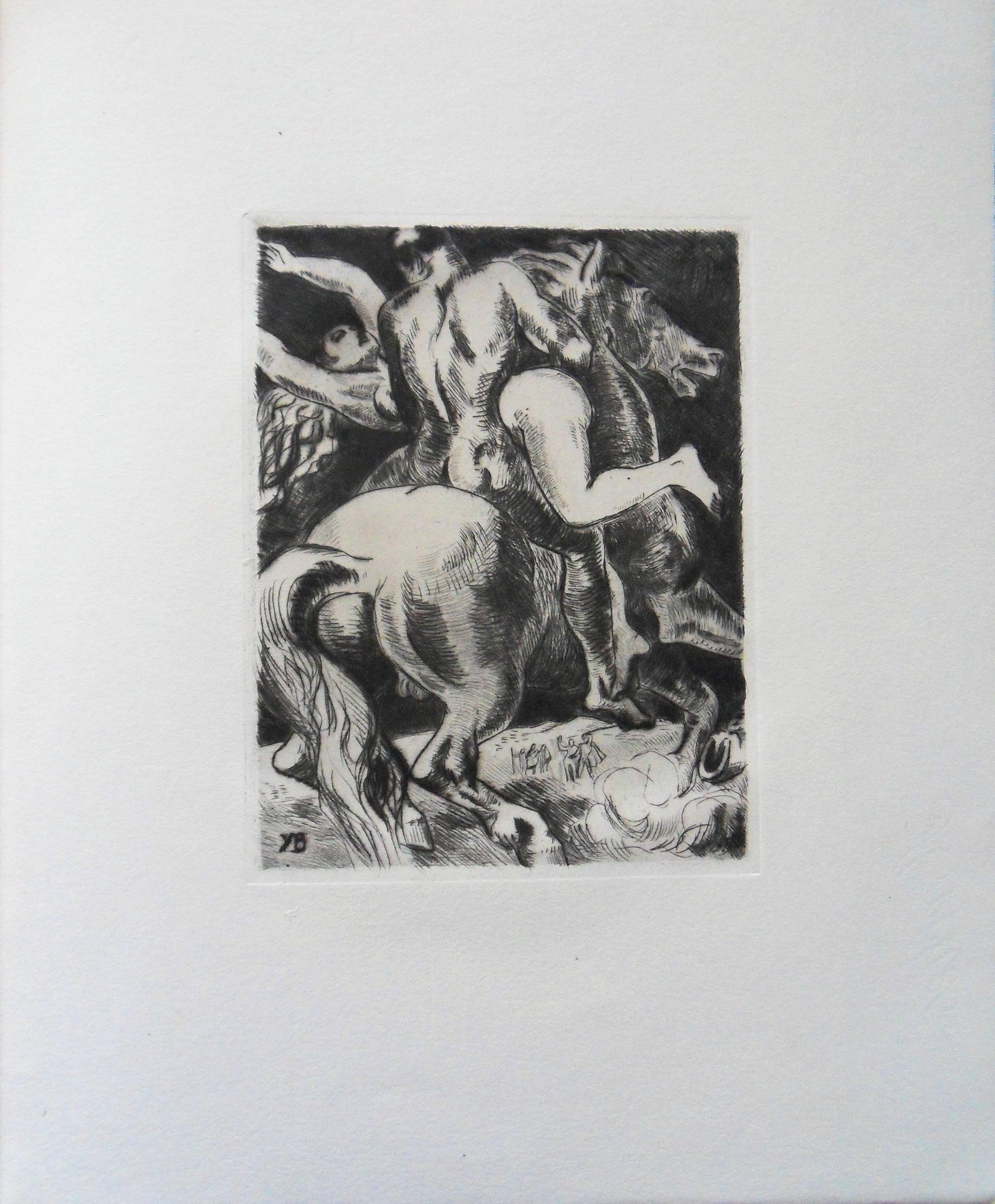Rape of the Sabine Women (Le Rape des Sabines) - gravure originale, 1943 - Moderne Print par Yves Brayer