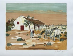 Stable and Horses in Provence - Original Lithograph Hand Signed & Numbered