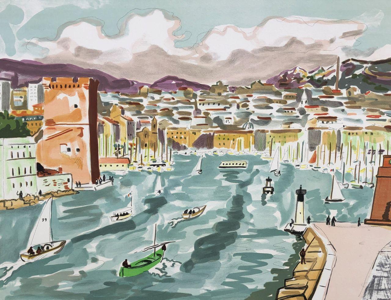 The Old Port of Marseille - Original Lithograph Handsigned Numbered - Print by Yves Brayer