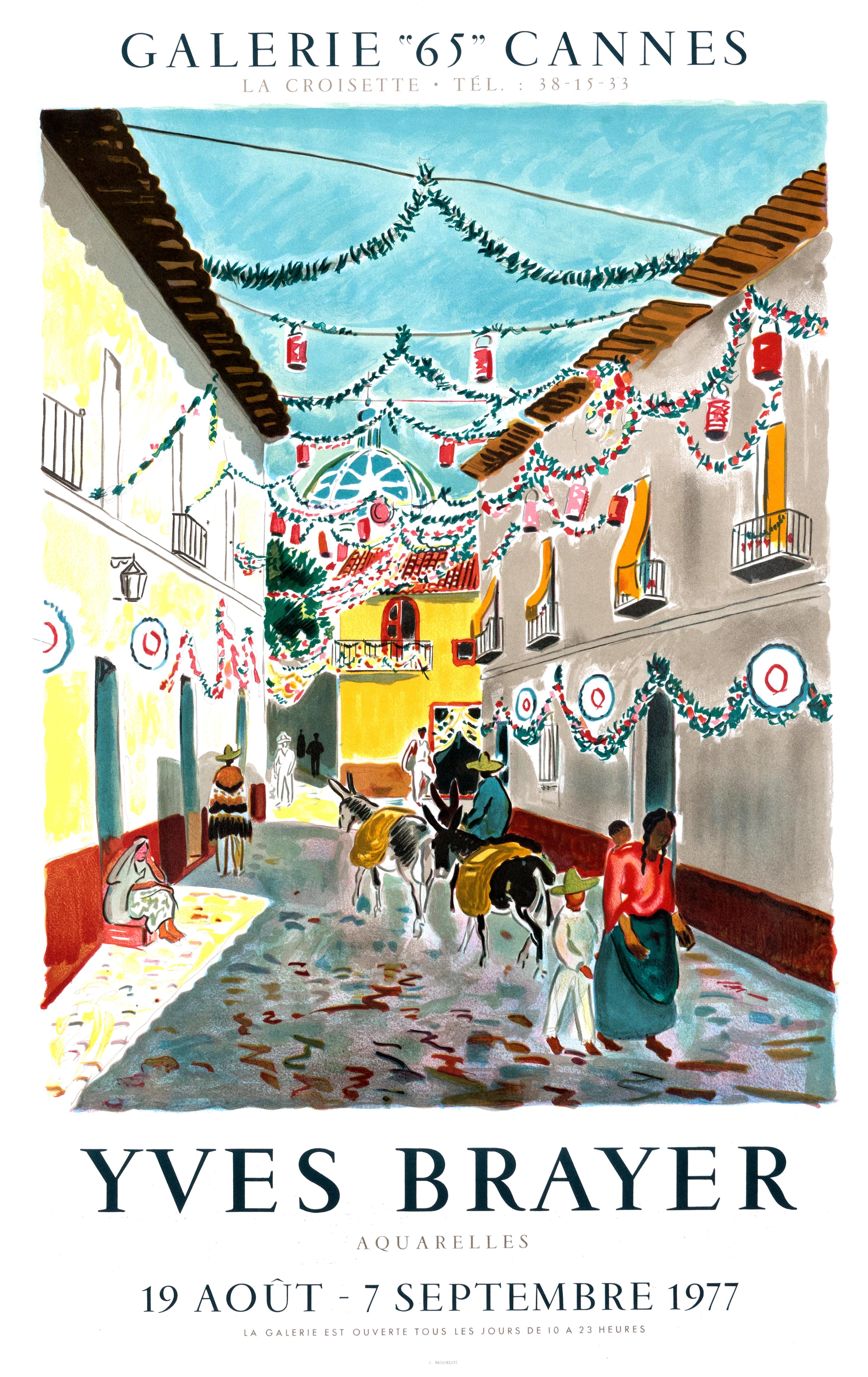 A beautiful exhibition poster for painter Yves Brayer (1907–1990), depicting a vibrant village street. 

Brayer was a prominent French painter, who trained at the Ecole des Beaux-Arts and exhibited at the Salon d’Automne and the Salon