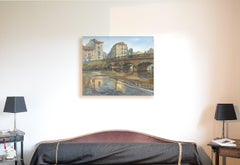 "Brantôme's Bridge", Impressionist River Landscape Oil Painting, Soft Warm