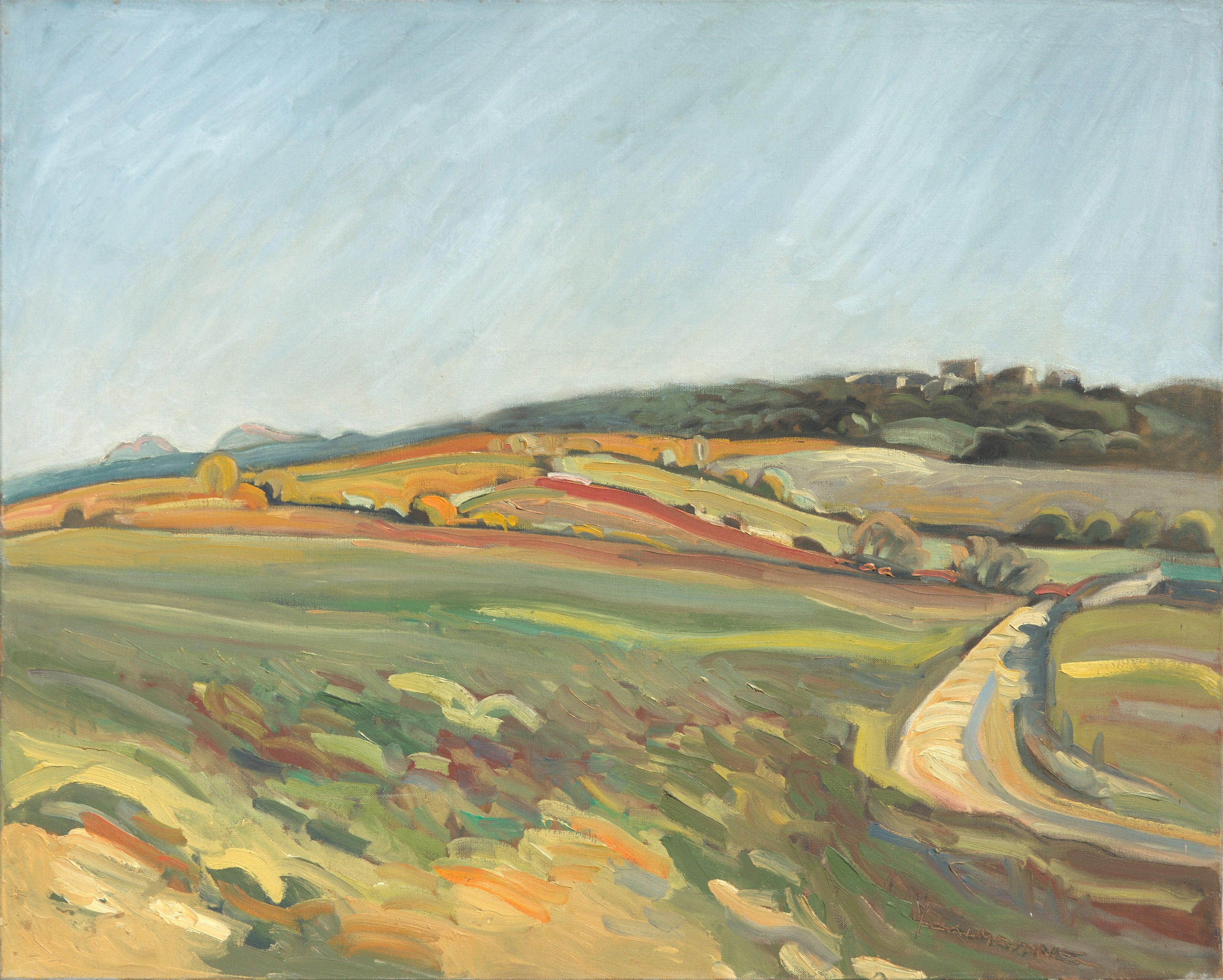 "From the Field to the Red Hill", Vibrant Impressionist Oil Landscape Painting