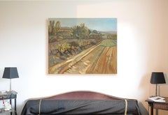 "The Edge of the Field", Bold Plein-Air Oil on Canvas, Ochre and Olive Tones