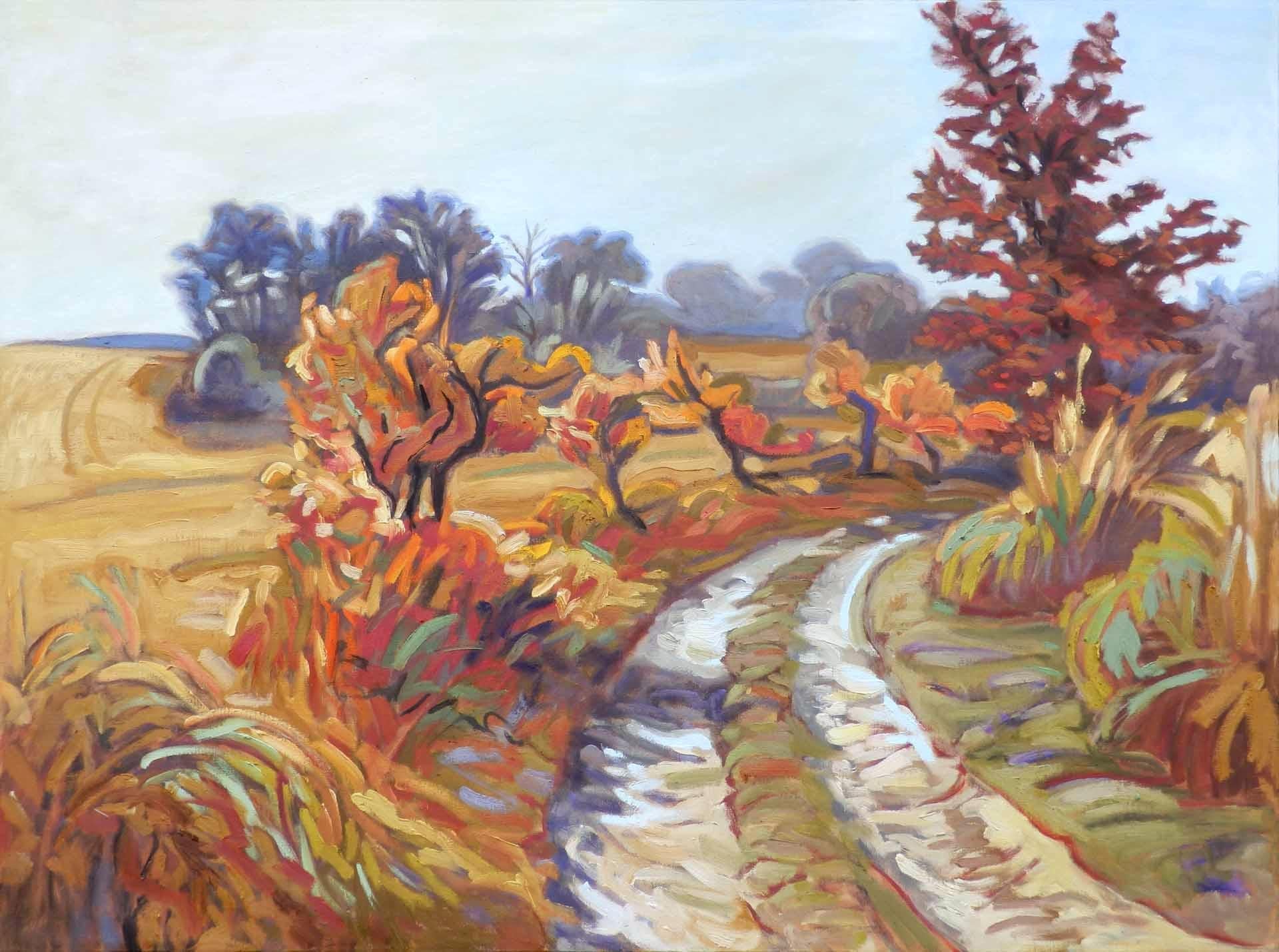 Yves Calméjane Figurative Painting - "The Fierce Seasons", Bold Fauvist French Autumnal Landscape Oil Painting