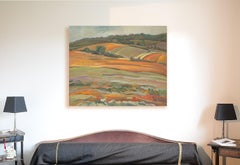 "The Naked Soil", Sweeping Ochre Farmland Impressionist Oil Painting on Canvas