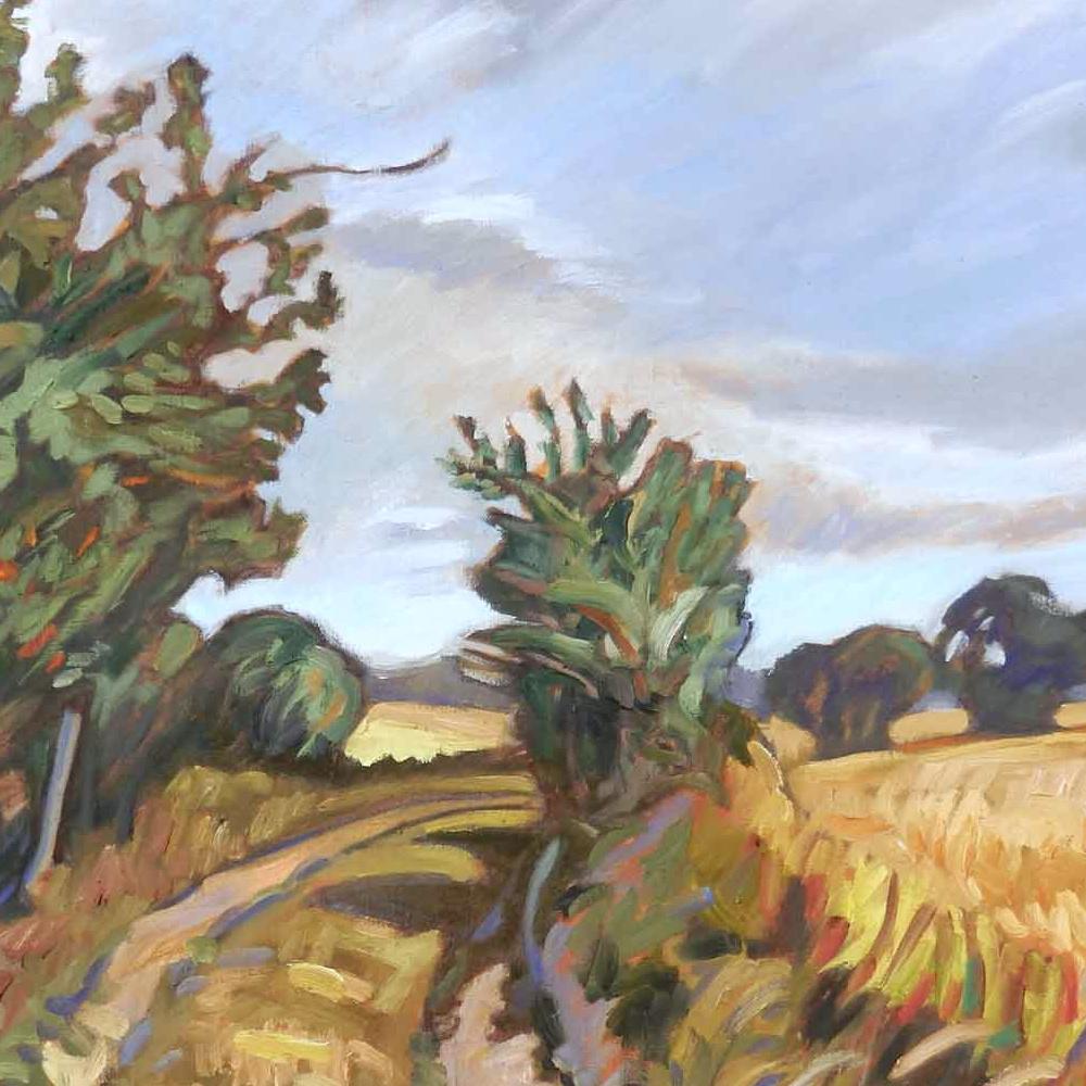„The Path of Playing Hooky“, Französische Landschaftsway Through Fields, Ölgemälde (Impressionismus), Painting, von Yves Calméjane