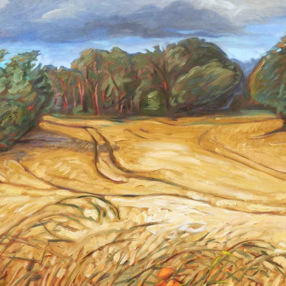 „Weizen unter dem Sturm“, faszinierende stürmische Landschaft vor der Erntezeit von Weizenfeldern im Angebot 3