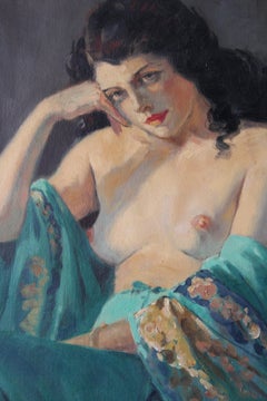 Antique nude woman oil painting post impressionist female nude by Yves Diey