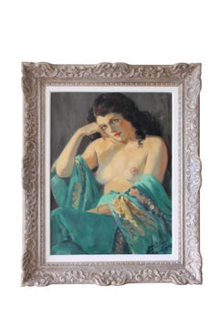 Antique nude woman oil painting post impressionist female nude by Yves Diey