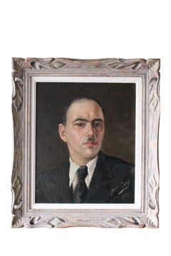 Vintage man portrait post impressionist oil painting by French artist Yves Diey
