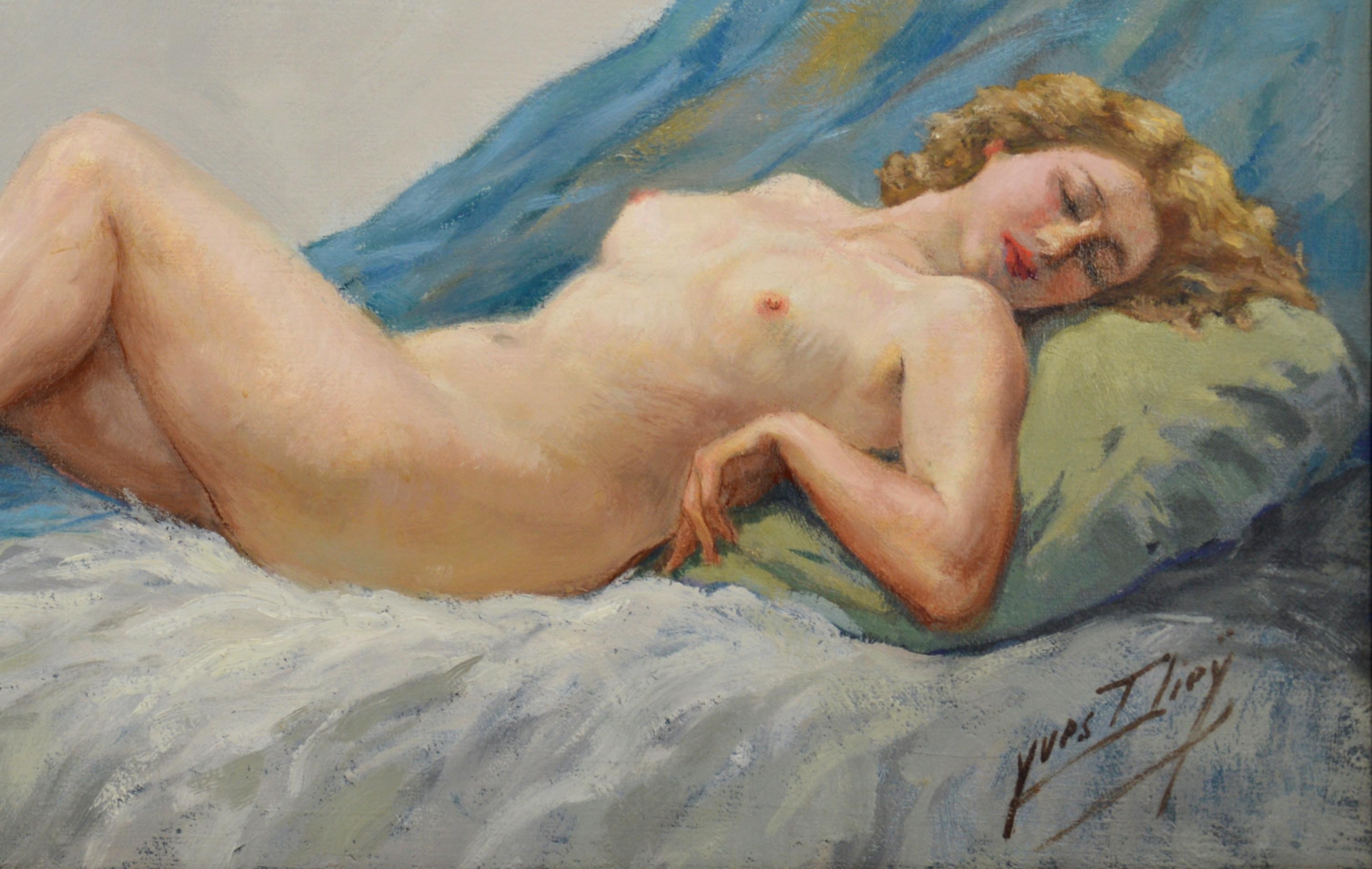 YVES DIEY The Nude, Oil on canvas, 1930s - Art Deco Painting by Yves Diey