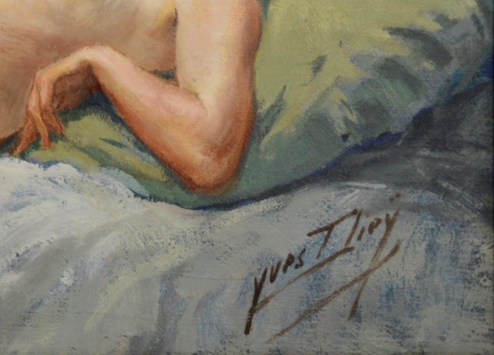 Oil on canvas by Yves DIEY (1892-1984), France. The Nude. With frame : 99x54 cm - 39x21.25 inches ; without frame : 90x45 cm - 35.4x17.7 inches. Signed 