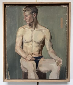 Yves Fournier (1917-2016) Académie, Giovane in posa, olio su tela