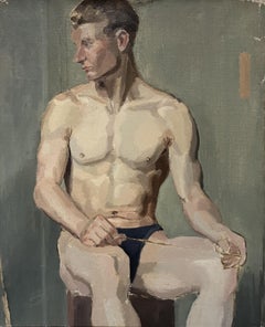 Yves Fournier (1917-2016) Académie, Young man posing, oil on canvas