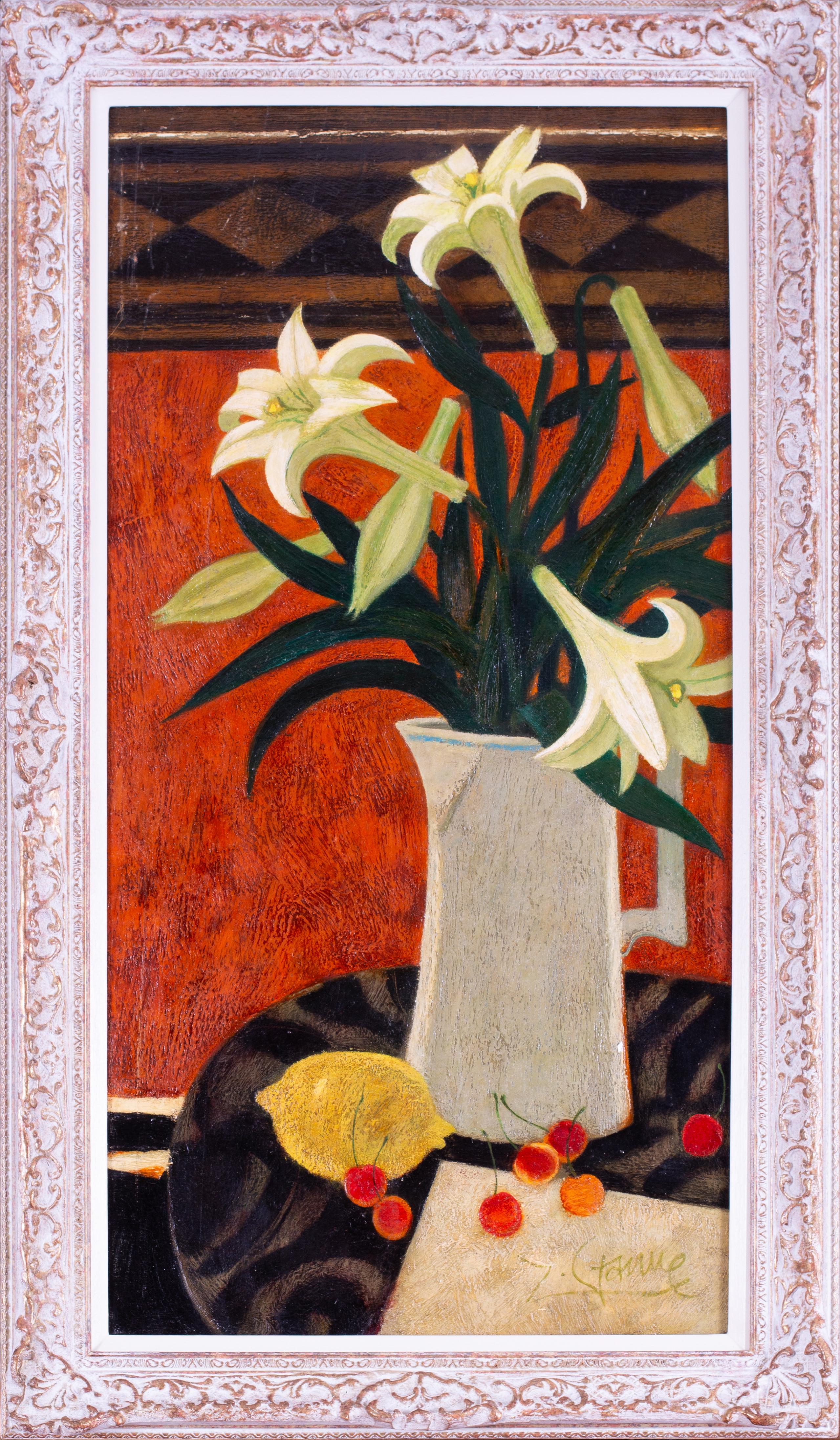 Yves Ganne, "Les Lys, Lilien, Französisch, Postimpressionist, Öl auf Leinwand