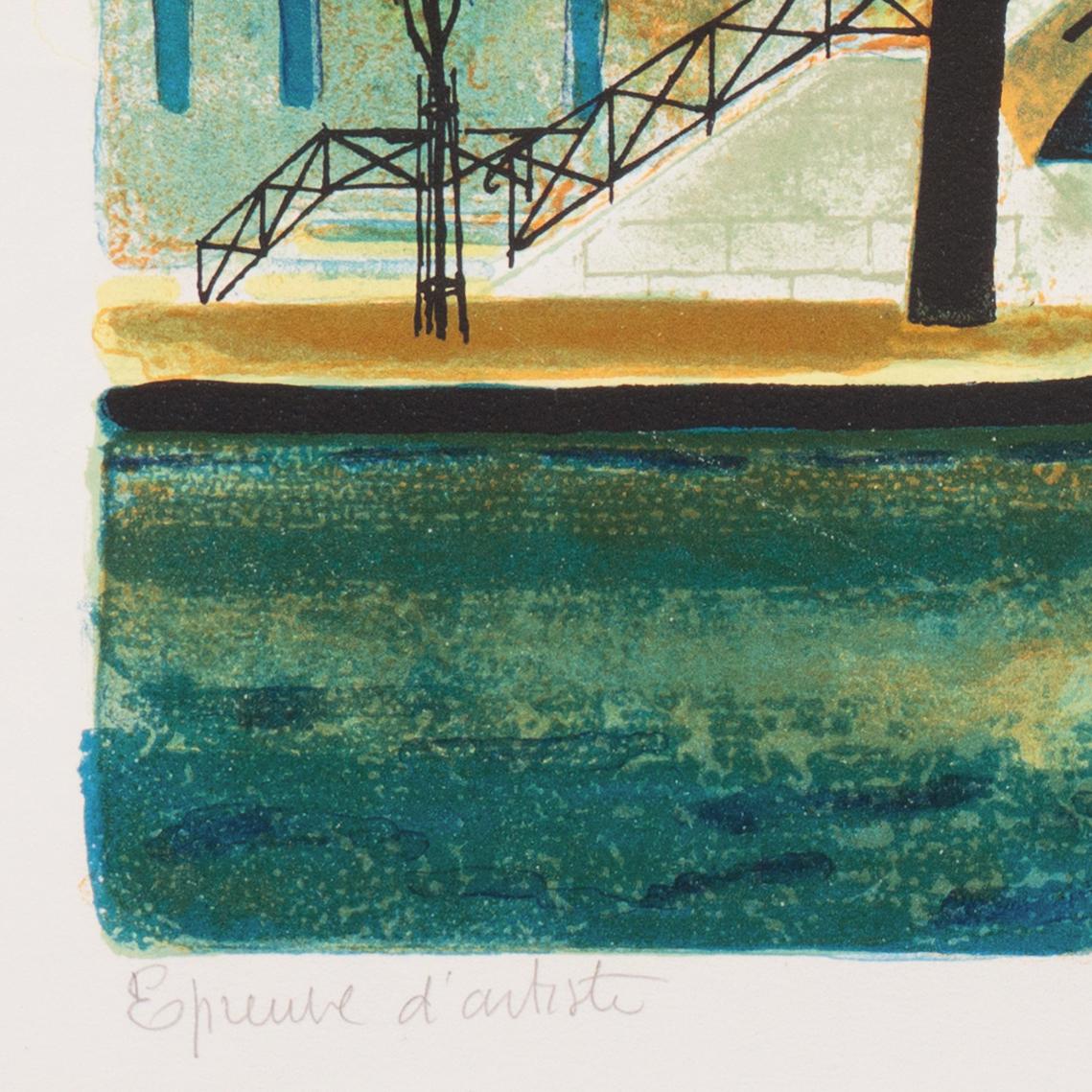 Canal Saint-Martin, École de Paris, MoMA, paysage post-impressionniste - Gris Landscape Print par Yves Ganne