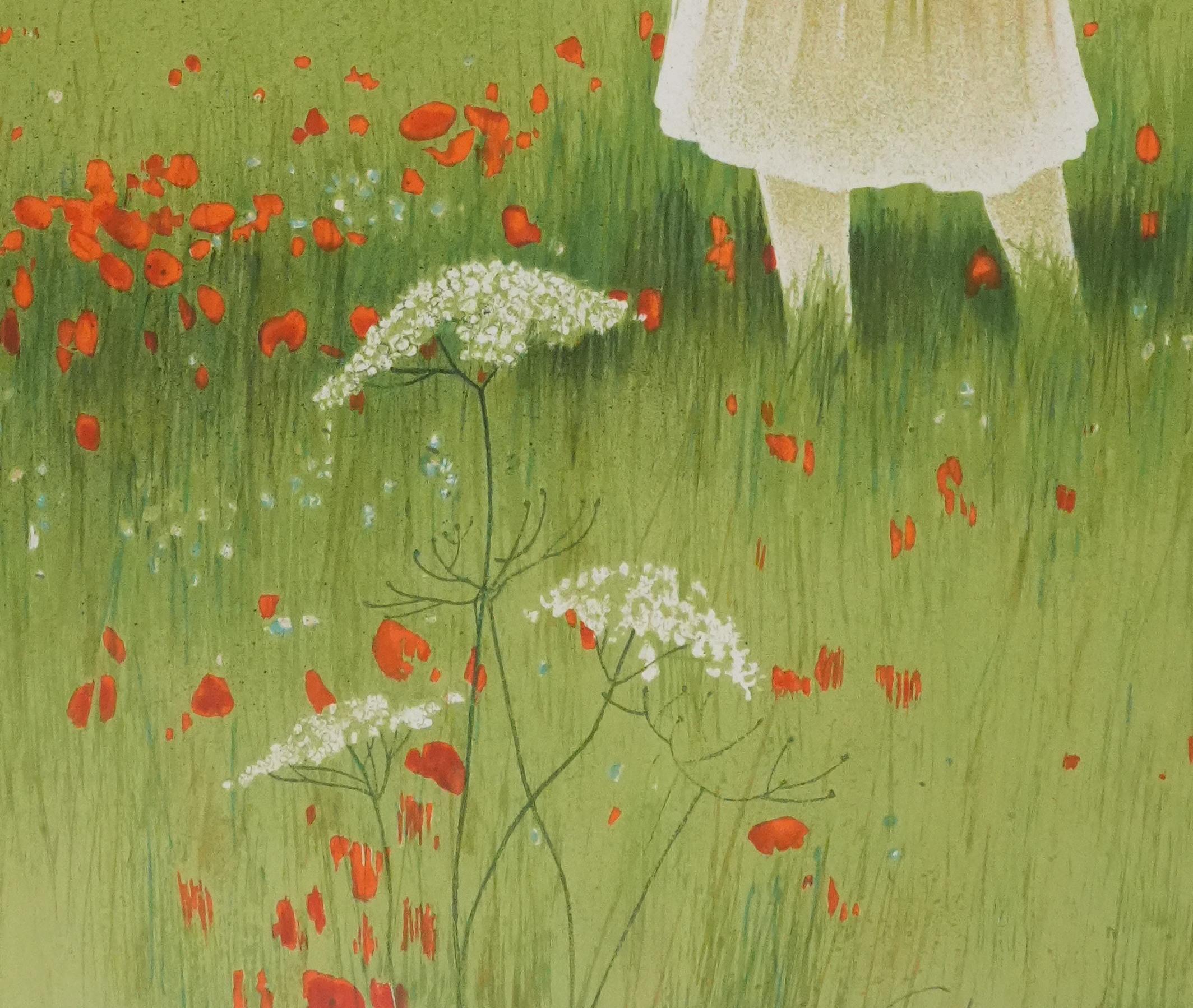In the Poppy Field - Original Lithograph Signed For Sale 2