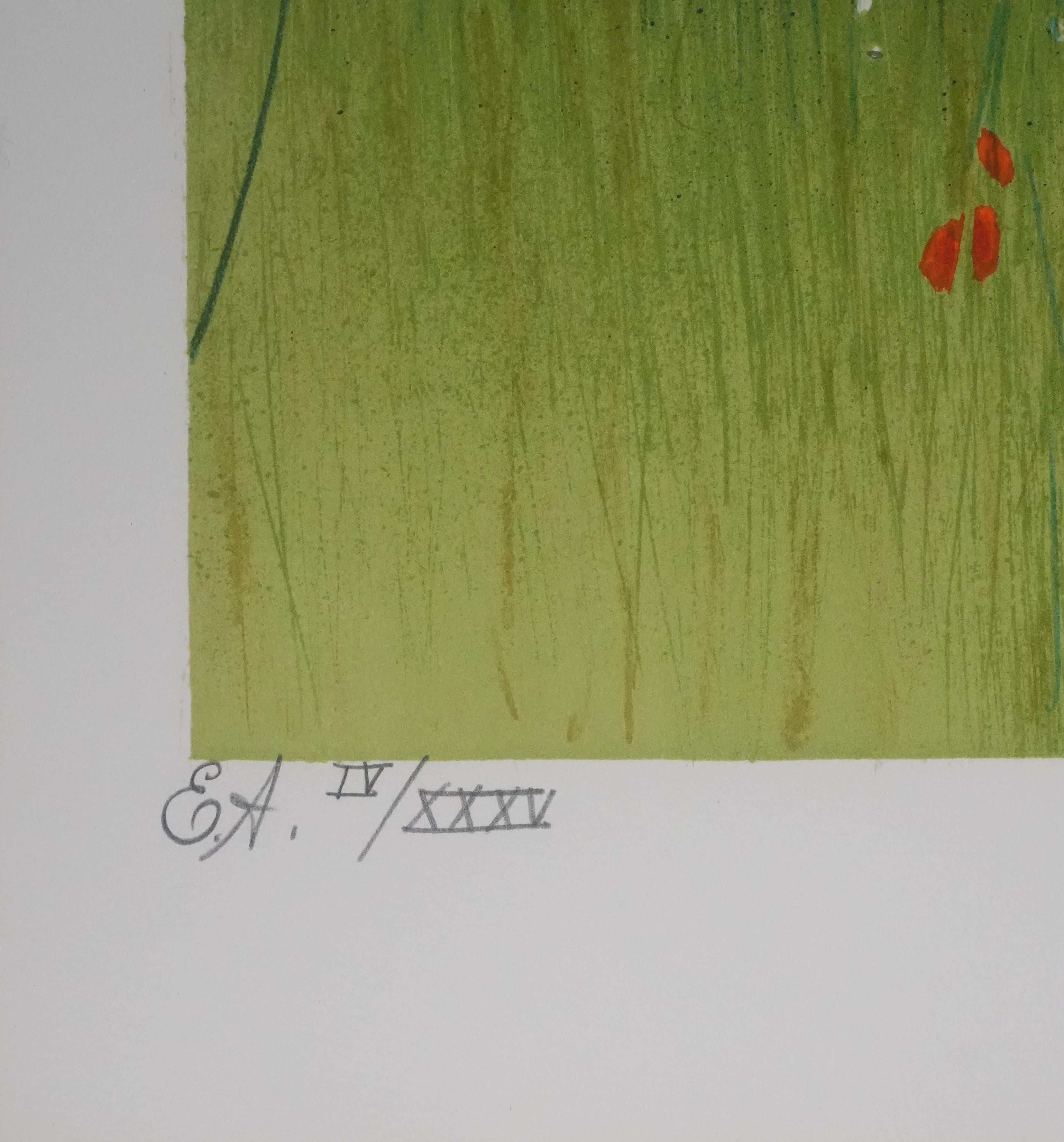 In the Poppy Field - Original Lithograph Signed For Sale 3