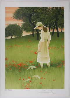 In the Poppy Field - Original Lithograph Signed