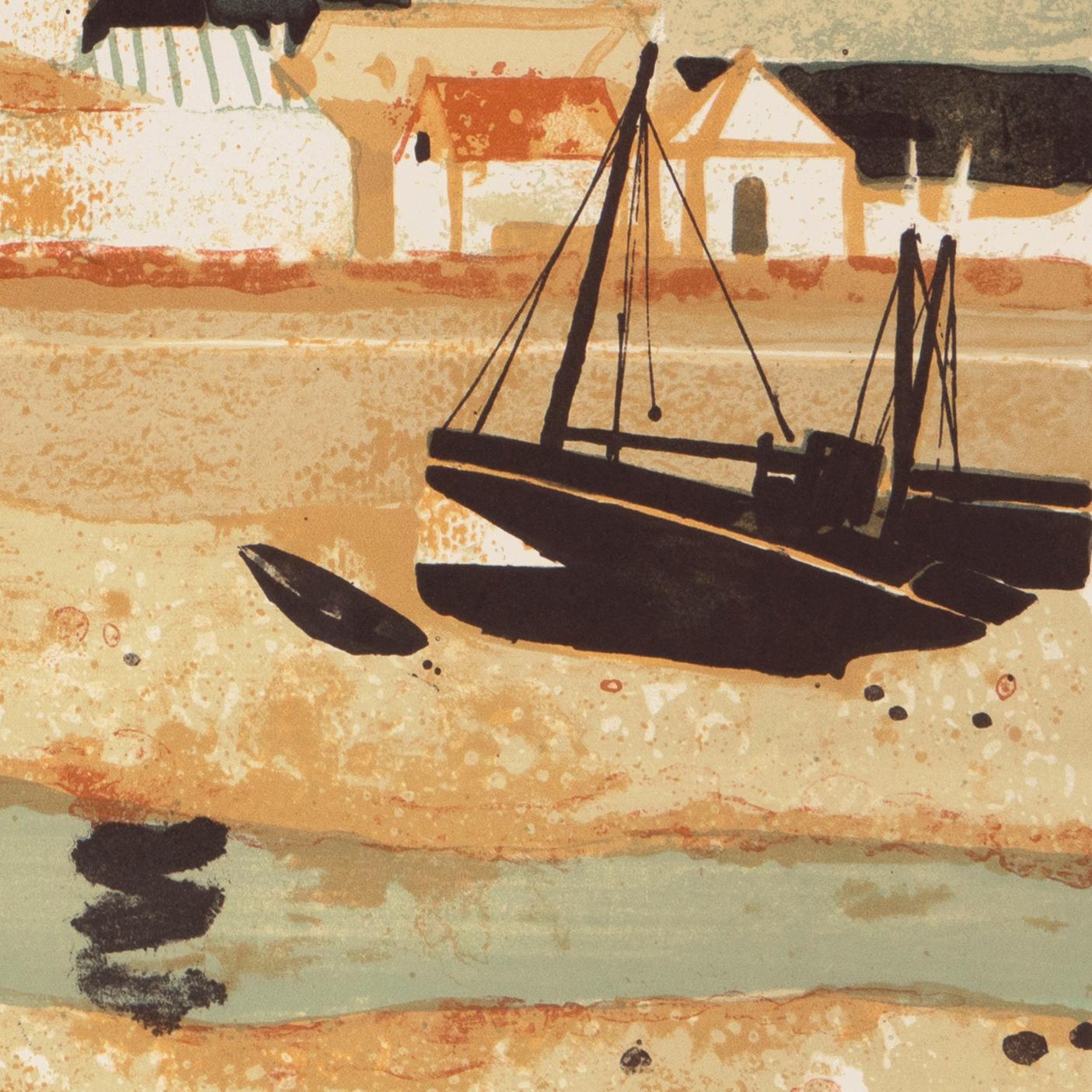 'Low Tide, Brittany', Musée d'Art Moderne, Paris, Ecole des Beaux-Arts, Benezit - Beige Landscape Print by Yves Ganne