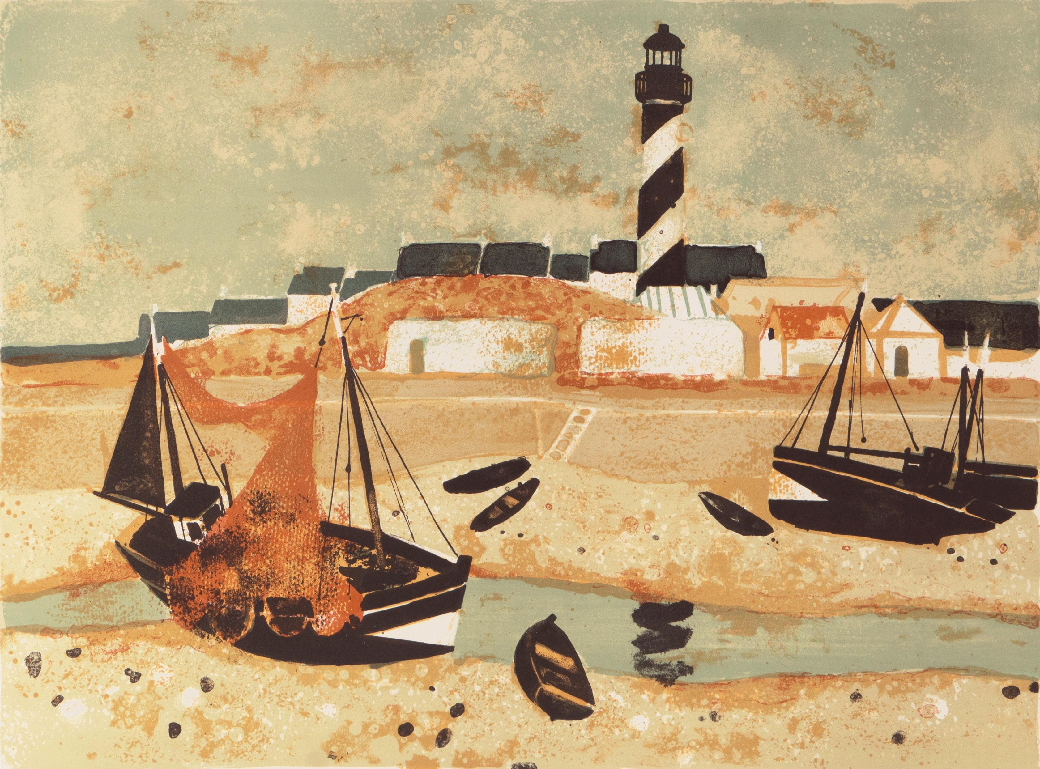 Yves Ganne Landscape Print - 'Low Tide, Brittany', Musée d'Art Moderne, Paris, Ecole des Beaux-Arts, Benezit