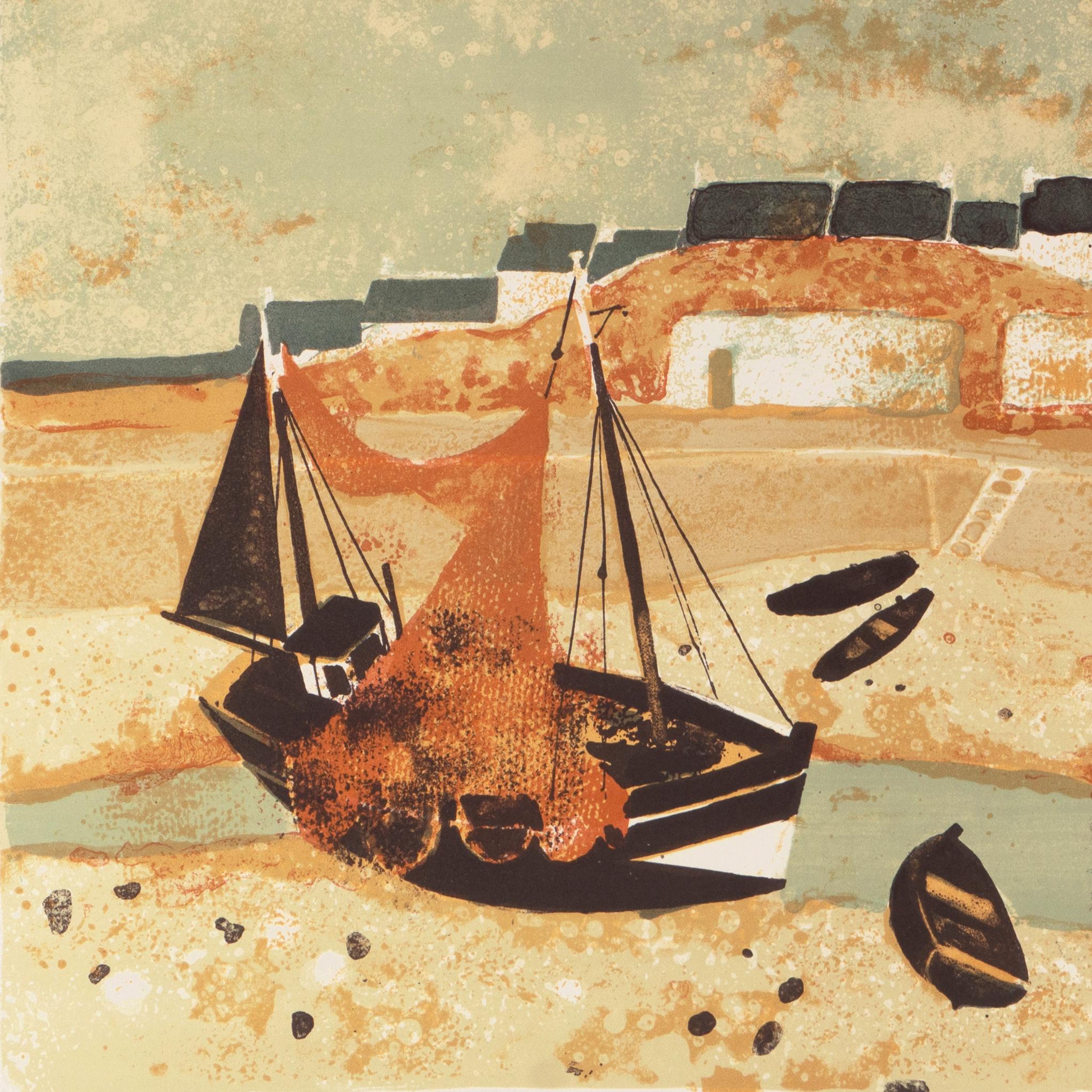 'Low Tide, Brittany', Musée d'Art Moderne, Paris, Ecole des Beaux-Arts, Benezit - Beige Landscape Print by Yves Ganne