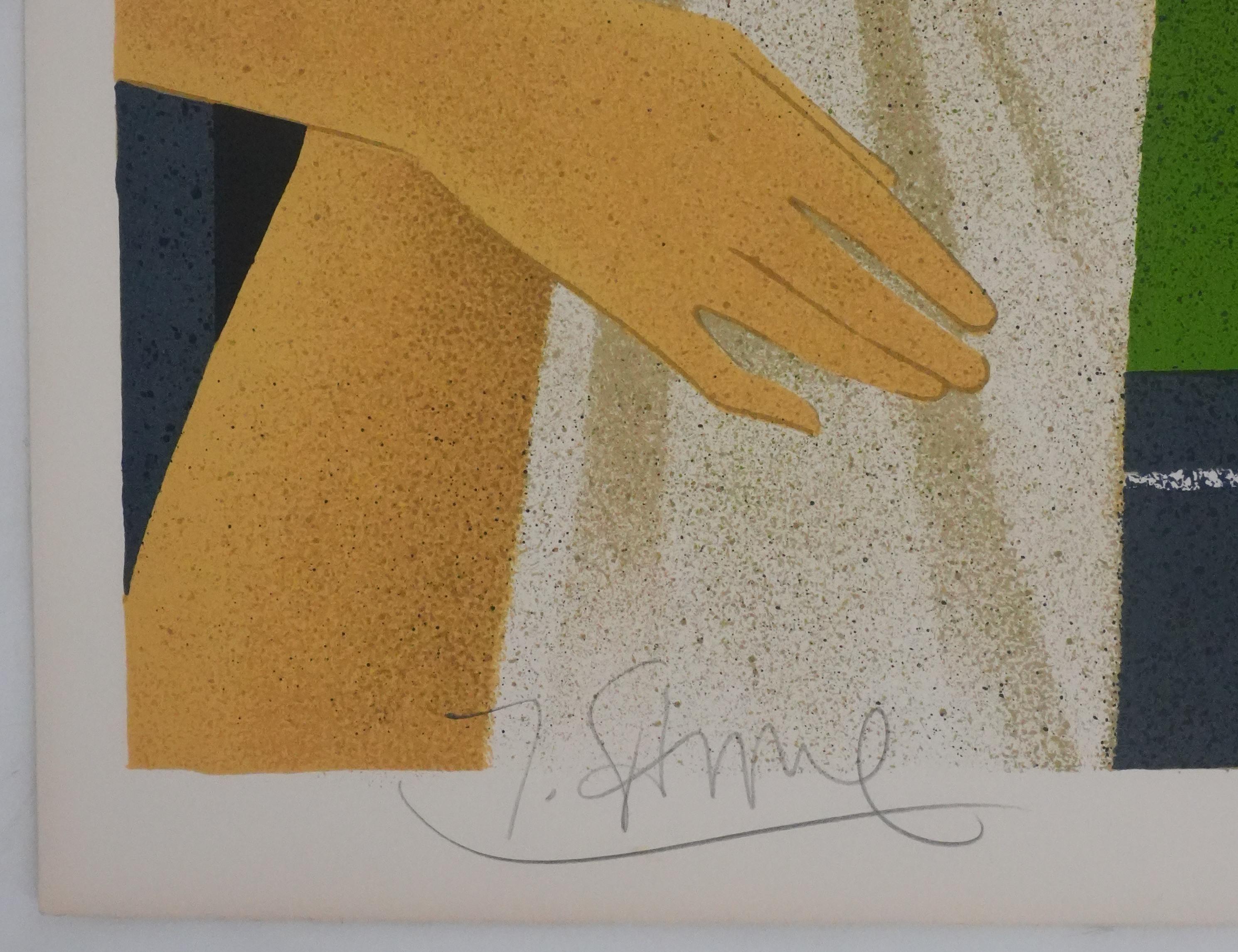 Nackte Frau auf dem Lande - Original Lithographie Signiert – Print von Yves Ganne