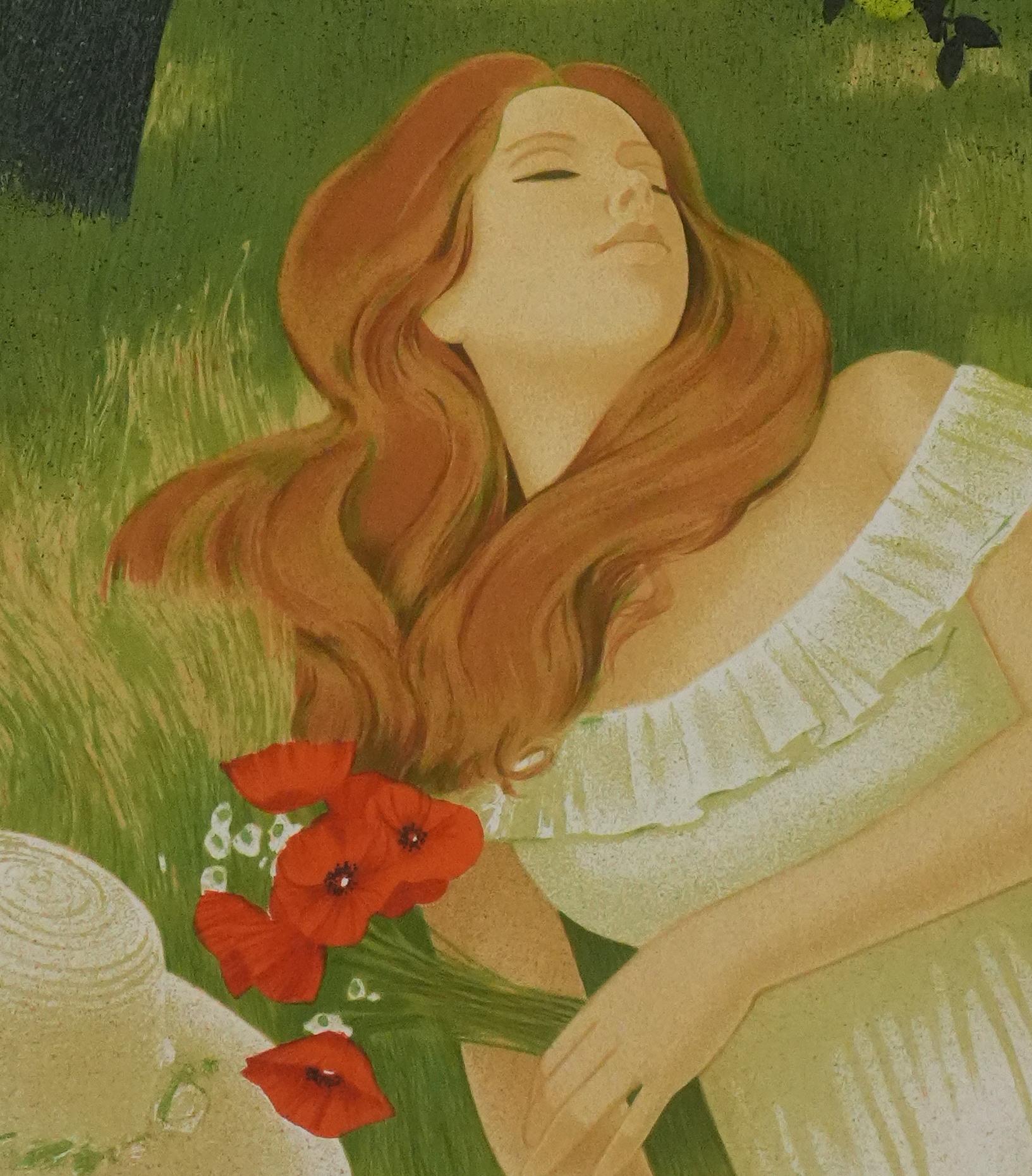 Yves GANNE (1931-2019)
Nap under the Apple Trees

Original Lithograph
Signed on pencil
Justified EA (artist's proof)
Numbered out of 30 copies
On vellum Arches 76 x 54 cm (c. 29.92 x 21.25 in)

Very good condition, minor defects on the edges of the