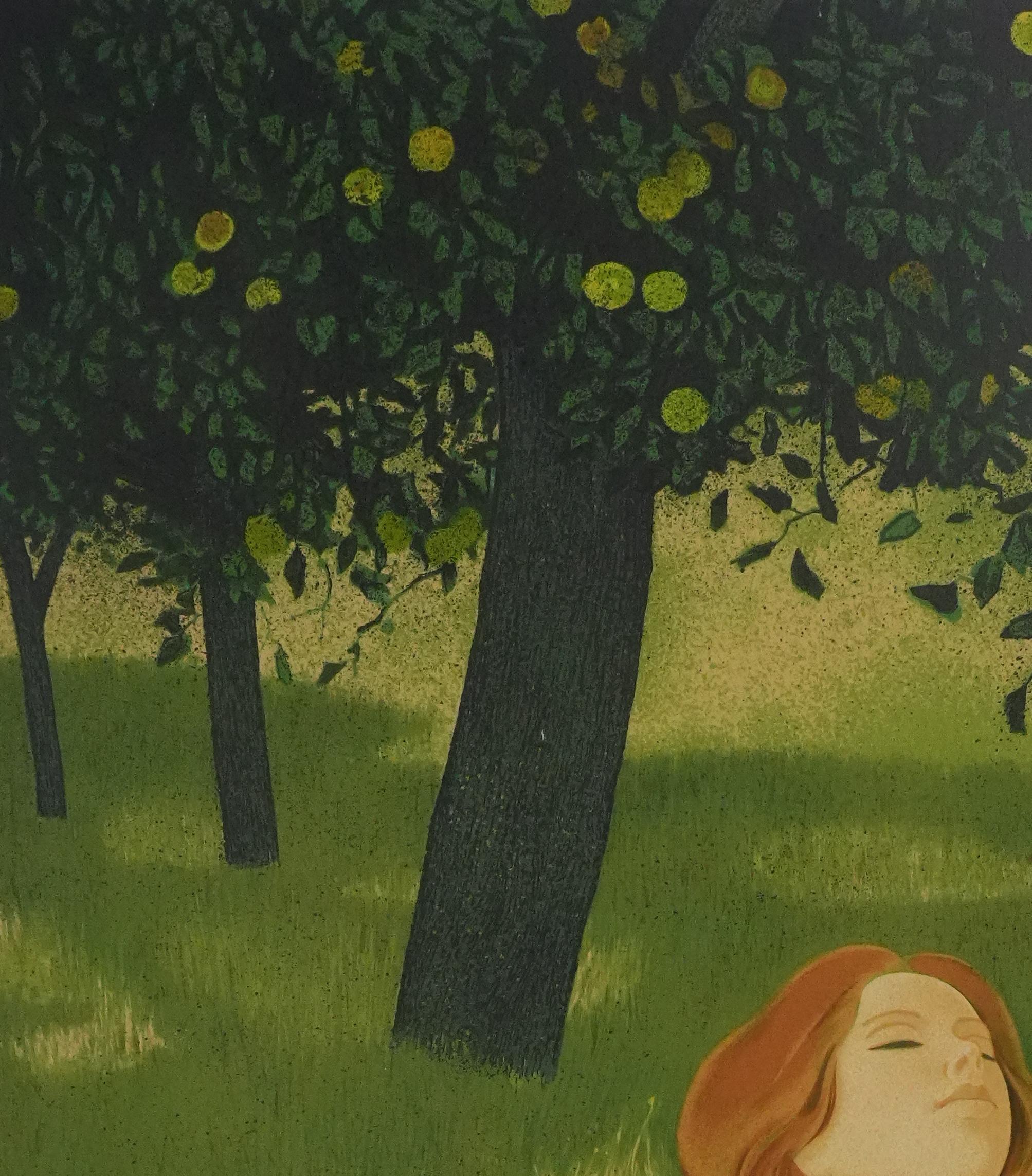 Nap under the Apple Trees - Original Lithograph Signed For Sale 1