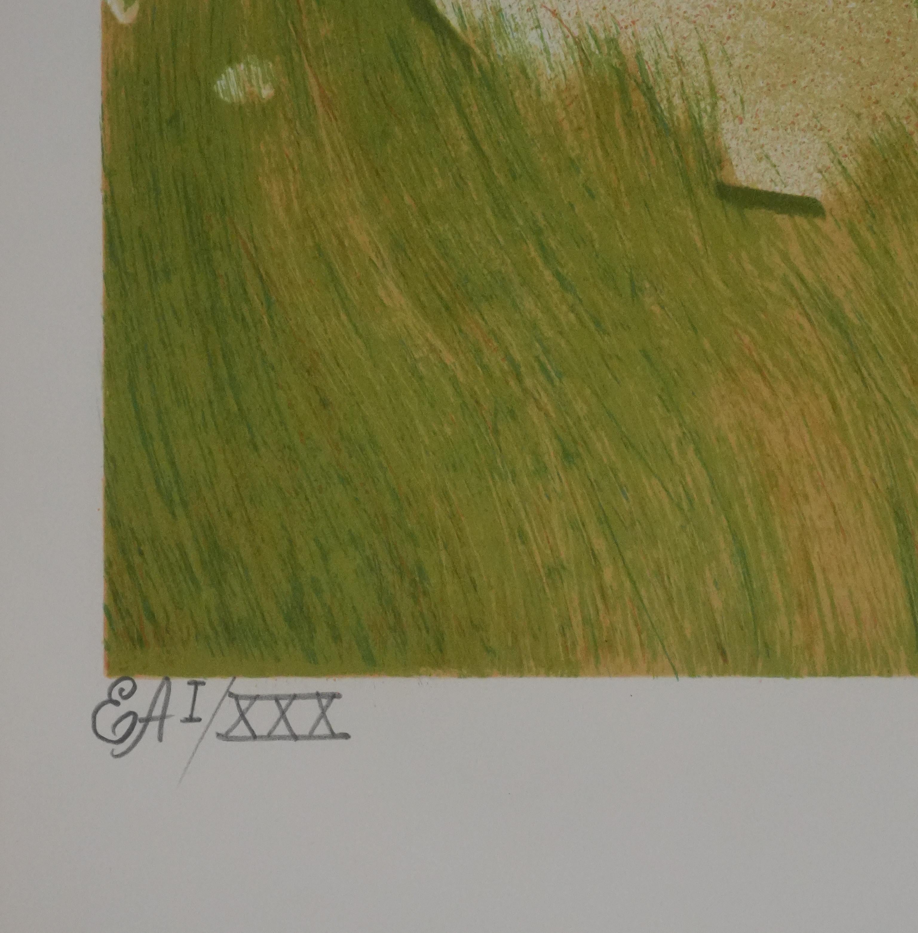 Nap under the Apple Trees - Original Lithograph Signed For Sale 2