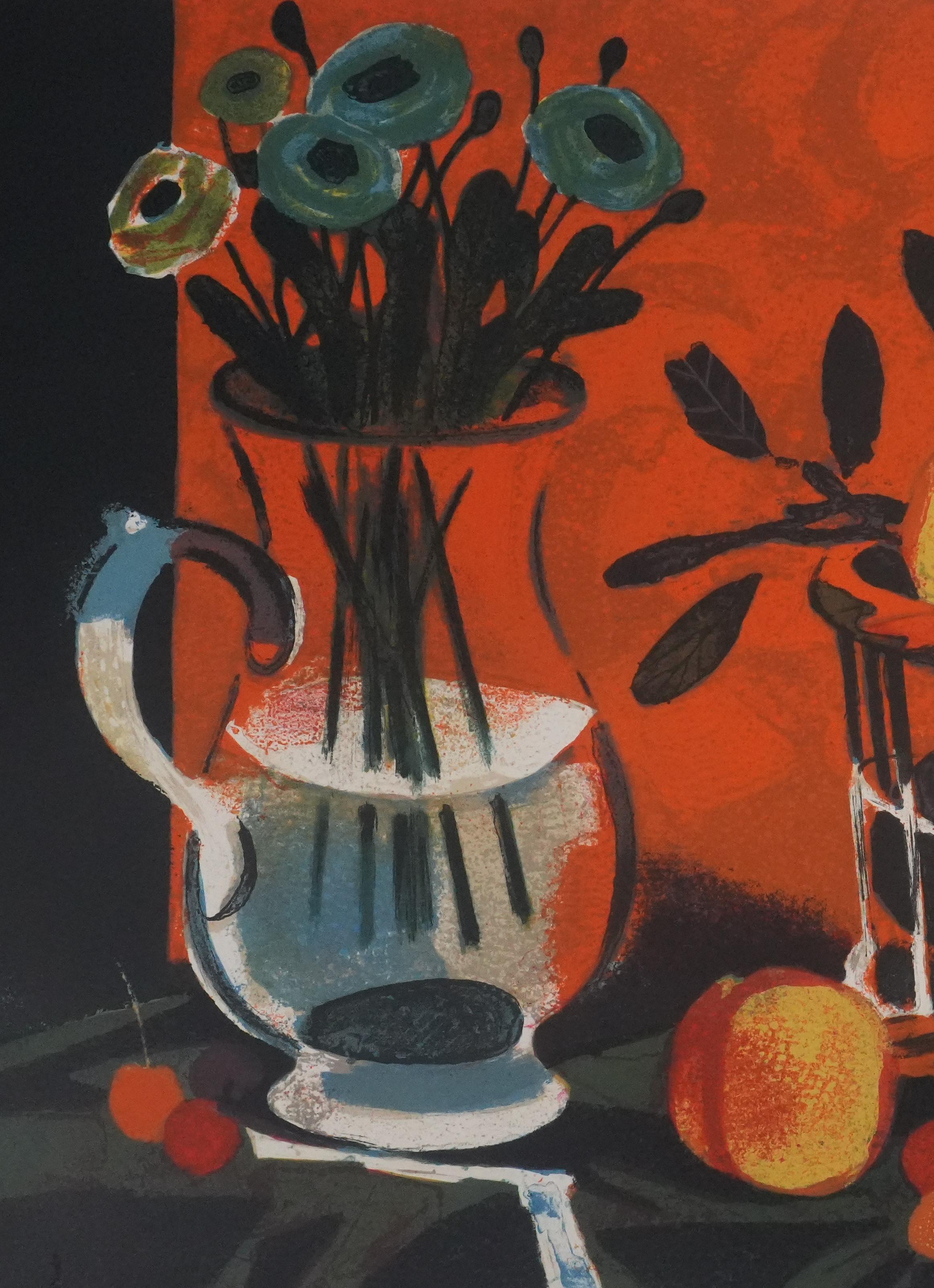 Peach Basket  - Original Lithograph Signed For Sale 1