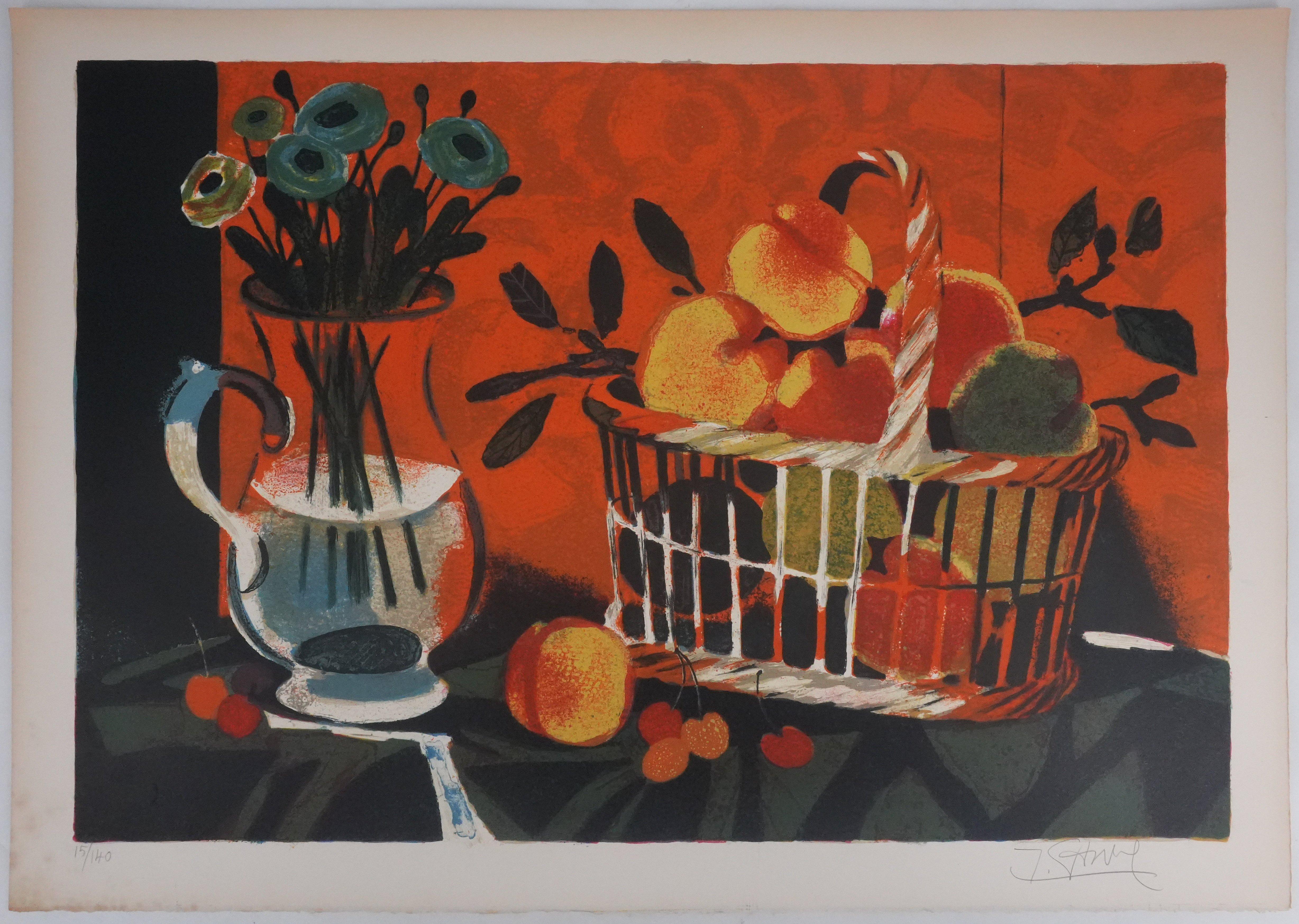 Peach Basket  - Original Lithograph Signed