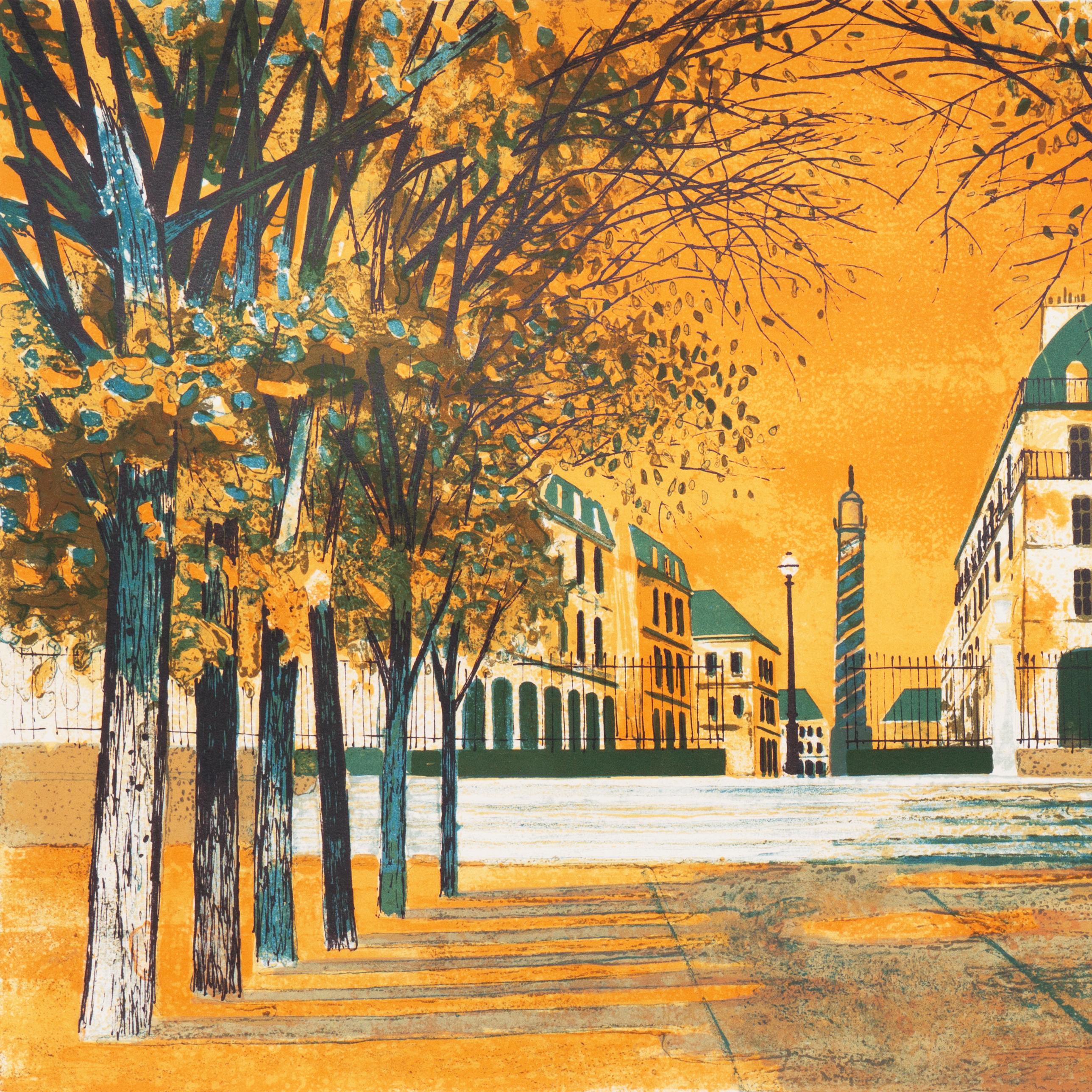 'View of the Place Vendôme', Musée d'Art Moderne Paris, Academie Julian, Benezit - Post-Impressionist Print by Yves Ganne