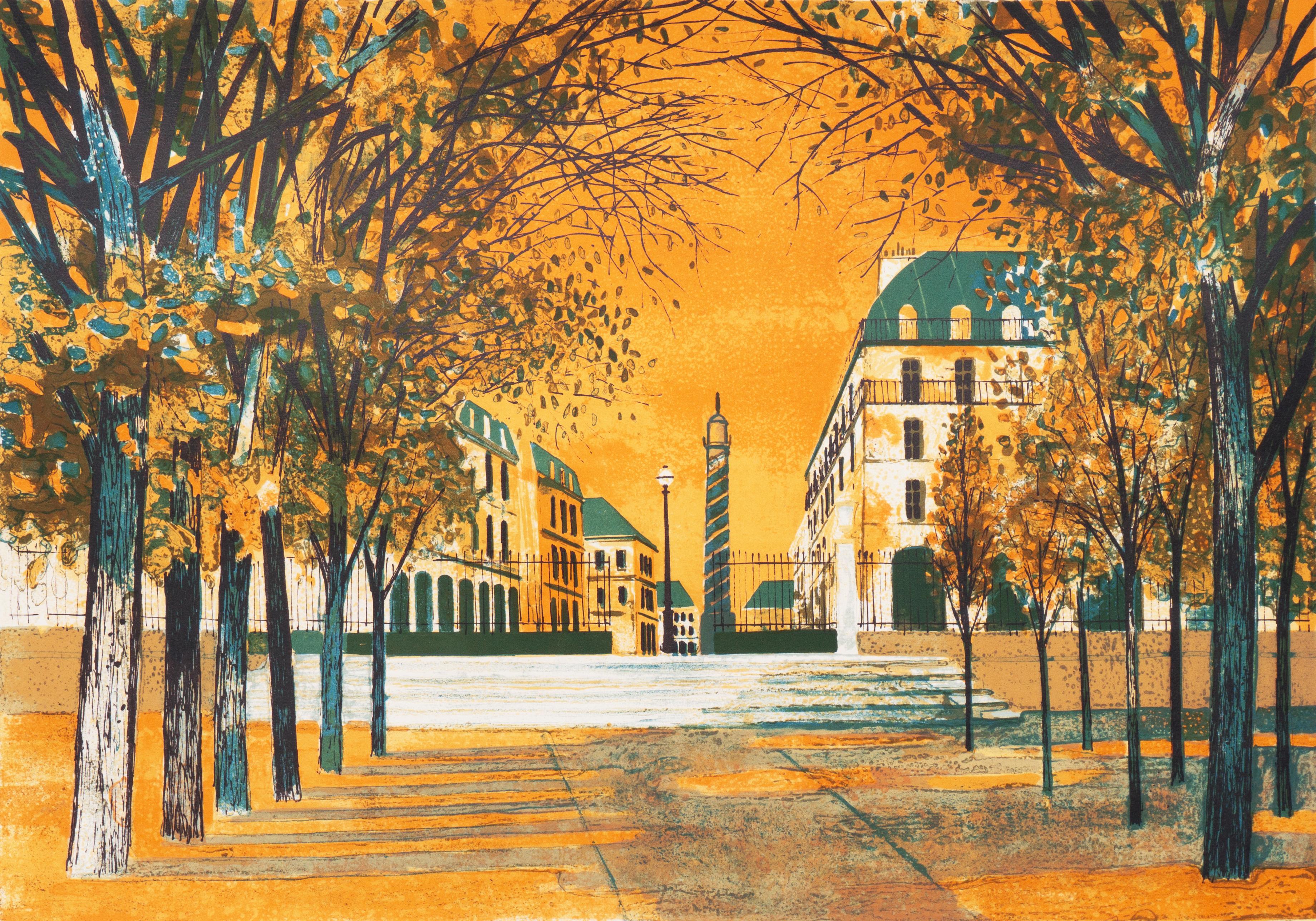 Yves Ganne Landscape Print - 'View of the Place Vendôme', Musée d'Art Moderne Paris, Academie Julian, Benezit