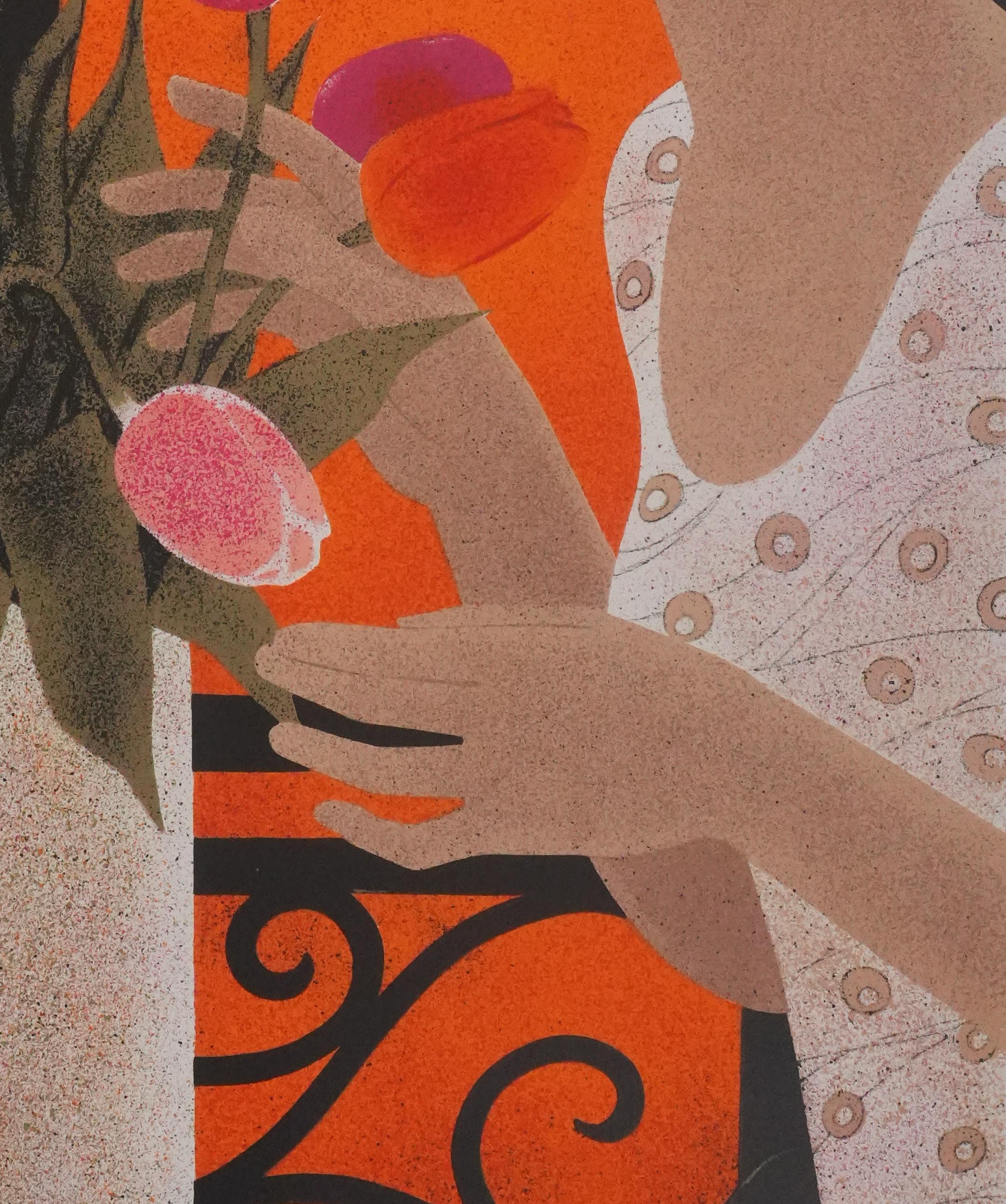 The Bouquet of Tulips - Original Lithograph Signed For Sale 1
