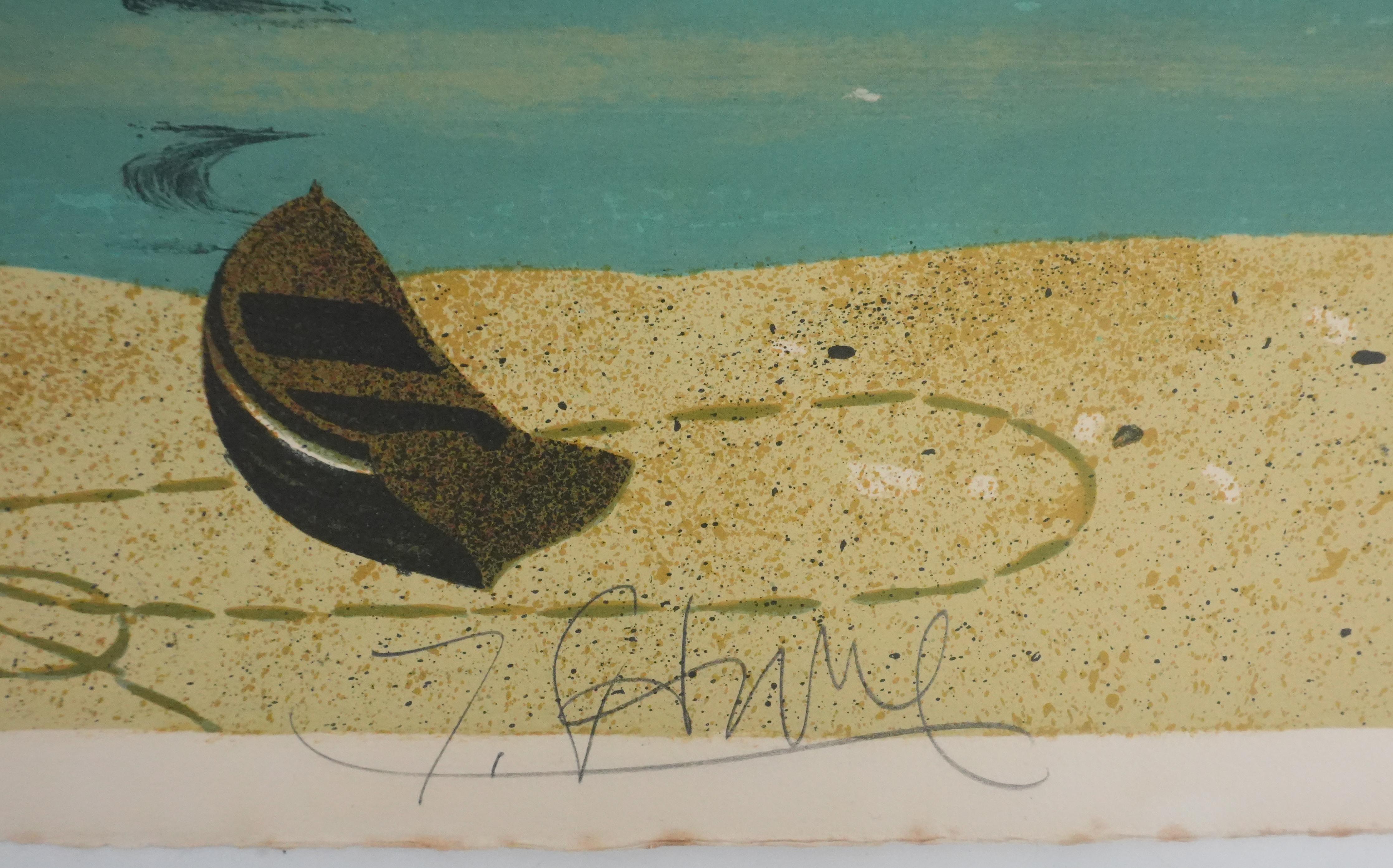 The Lighthouse Boat - Original Lithograph Signed - Print by Yves Ganne