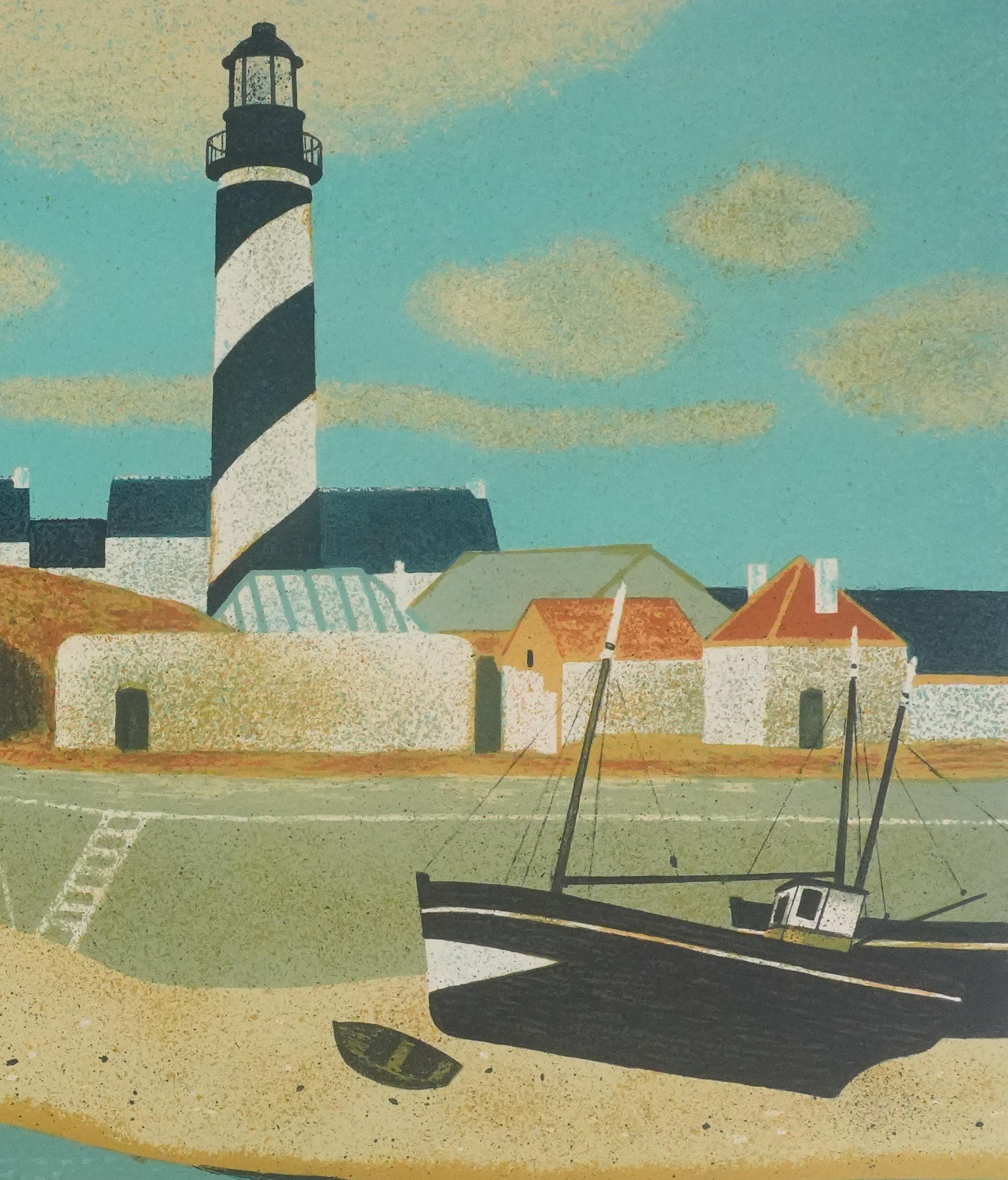 Yves GANNE (1931-2019)
The Lighthouse boat

Original Lithograph
Signed on pencil
Numbered on 150 copies
On vellum Arches 53.5 x 76 cm (c. 21.06 x 29.92 in)

Very good condition, slight foxing in the margins, edges of pages slightly damaged and paper