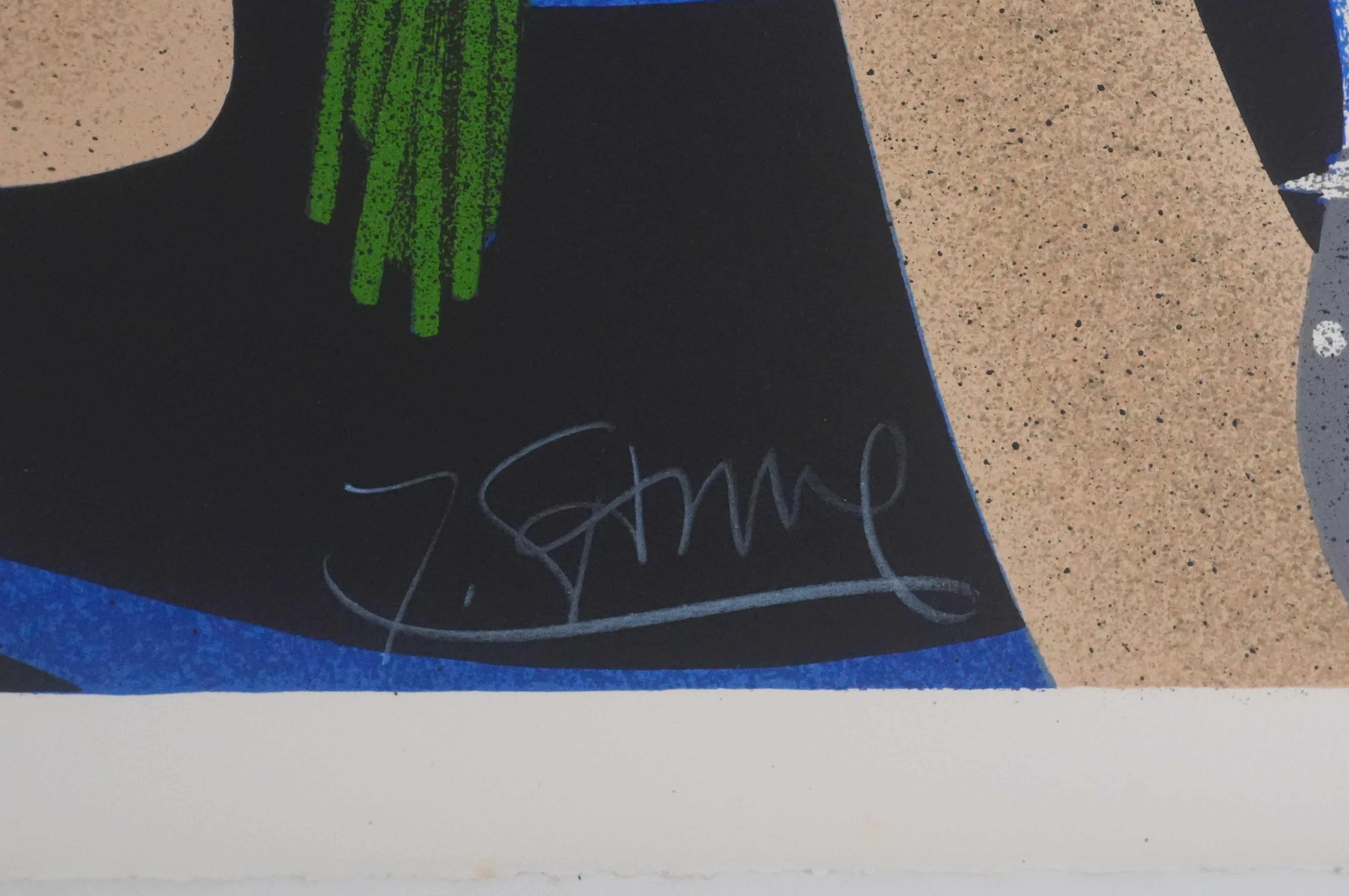 Die zwei Frauen mit den Blumensträußen - Original-Lithographie signiert – Print von Yves Ganne