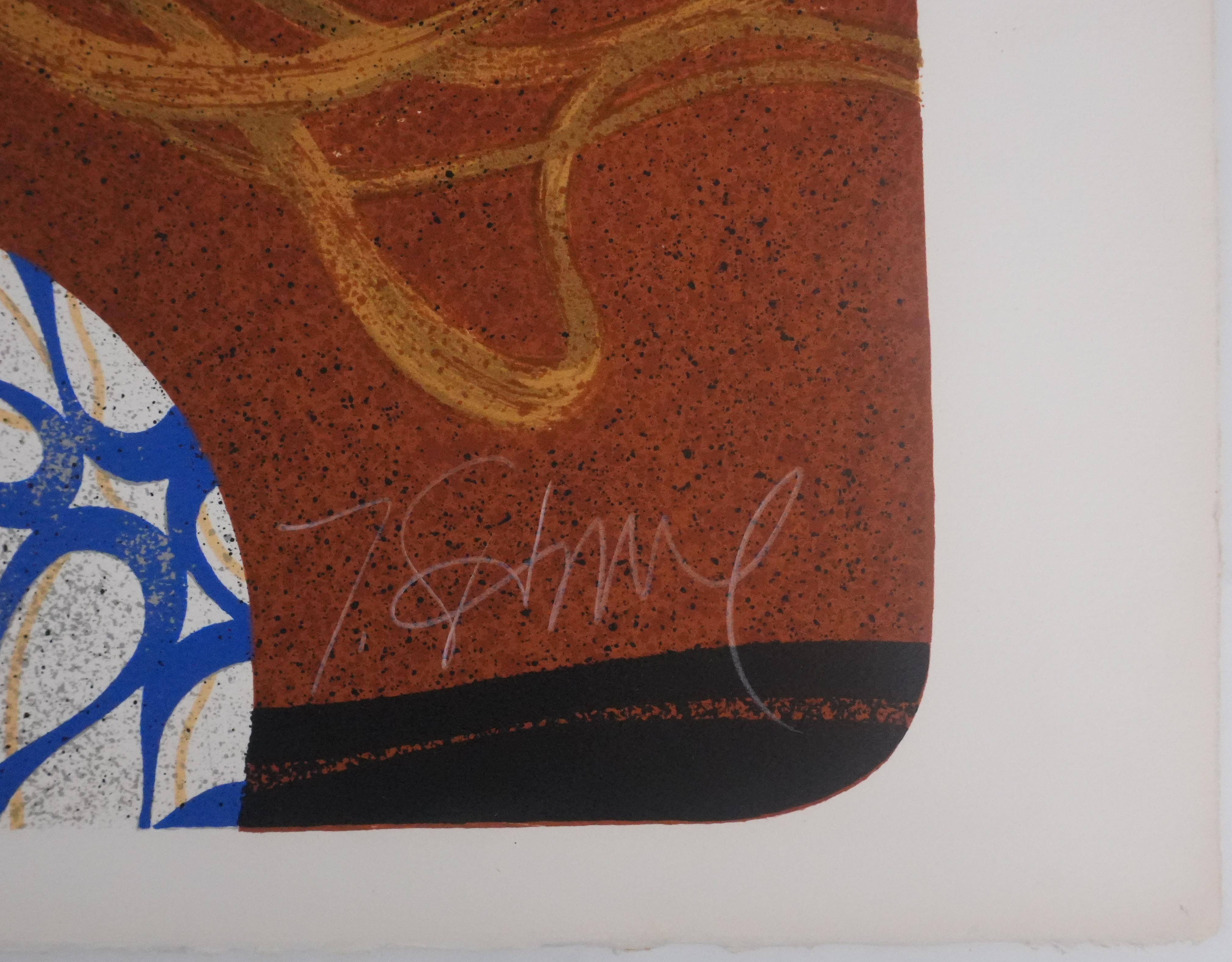 The Woman with the Butterfly - Original Lithograph Signed - Print by Yves Ganne