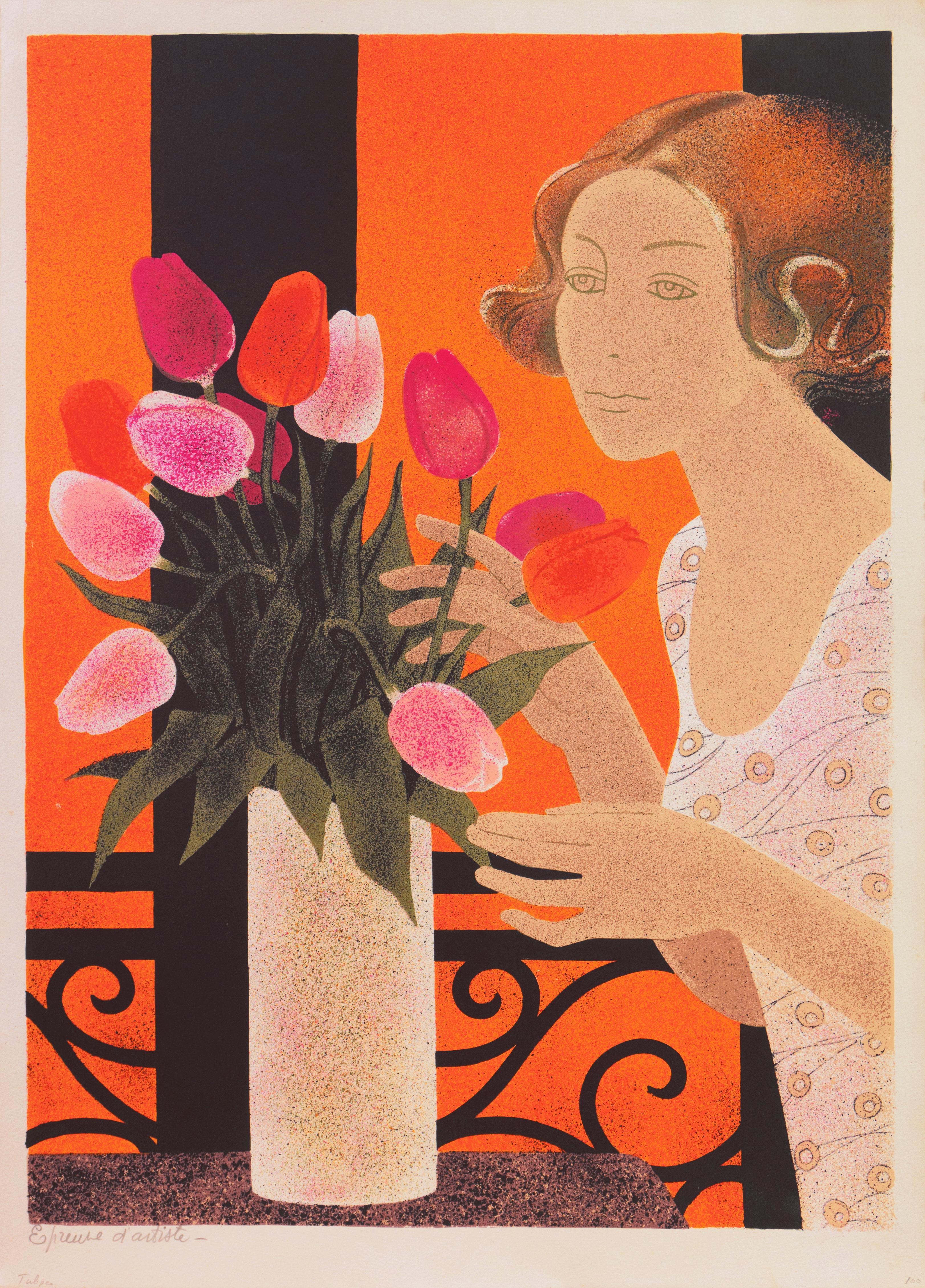 'Still Life of Tulips', Ecole des Beaux-Arts Nantes, Musée d'Art Moderne, Paris - Print by Yves Ganne