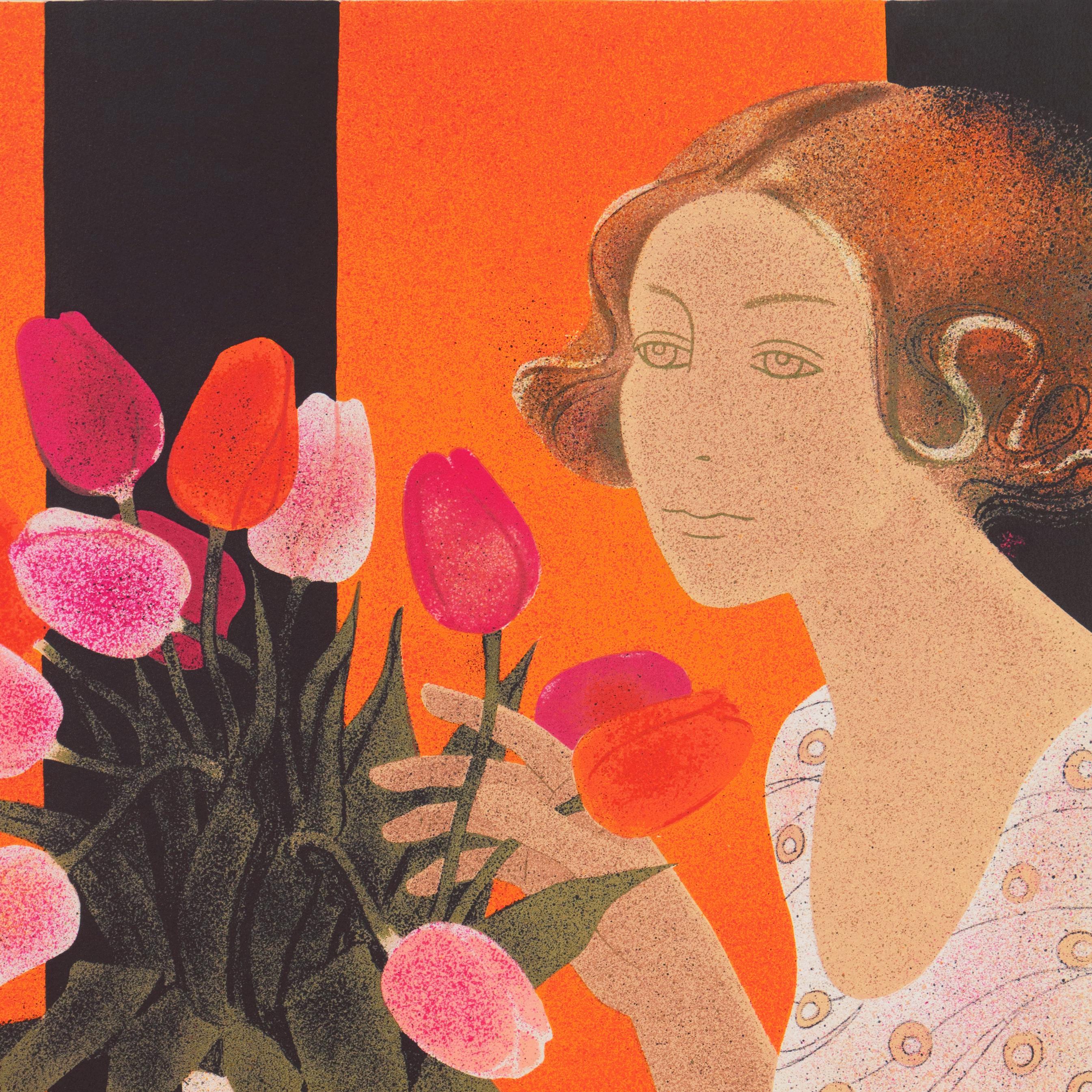 'Still Life of Tulips', Ecole des Beaux-Arts Nantes, Musée d'Art Moderne, Paris - Orange Figurative Print by Yves Ganne