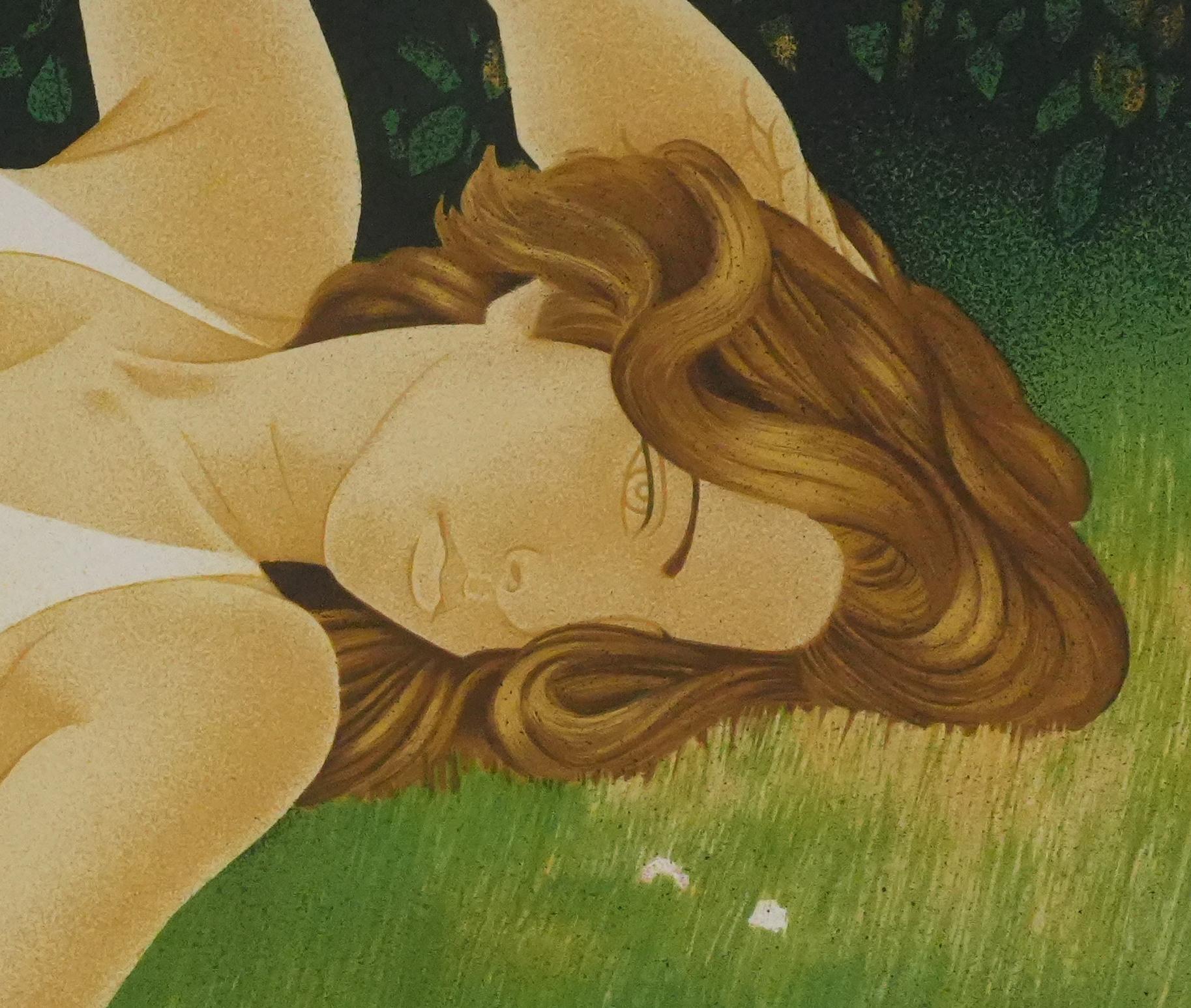 Yves GANNE (1931-2019)
Frau inmitten von Mohnblumen liegend

Original-Lithographie
Signiert mit Bleistift
Begründetes EA (Künstlernachweis)
Nummerierte Auflage von 15 Exemplaren
Auf Vellum Bögen 54 x 76 cm (ca. 21,25 x 29,92 in)

Sehr guter Zustand,