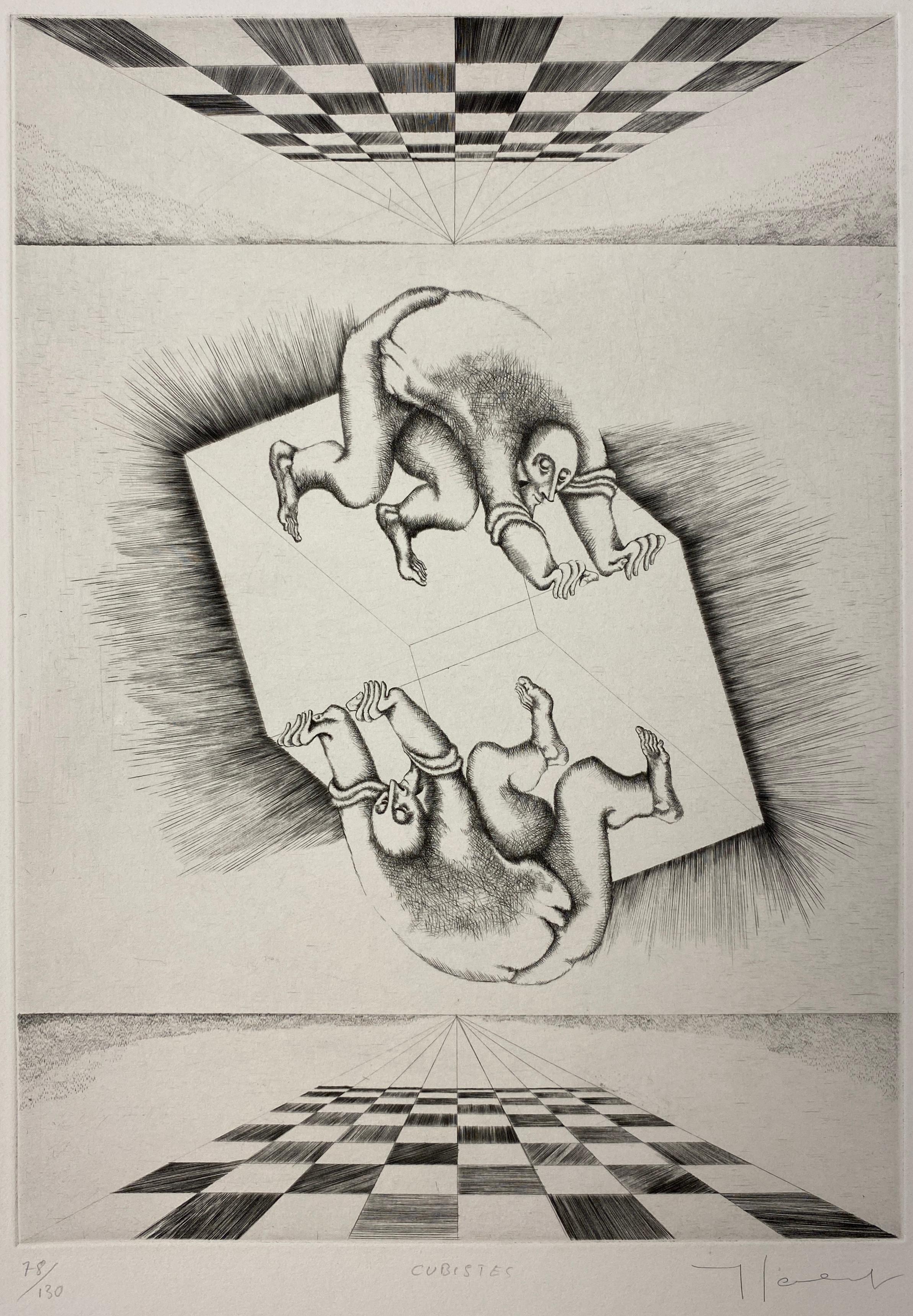 Moderne Impression surréaliste Yves Jobert B/W, numérotée et signée au crayon en vente