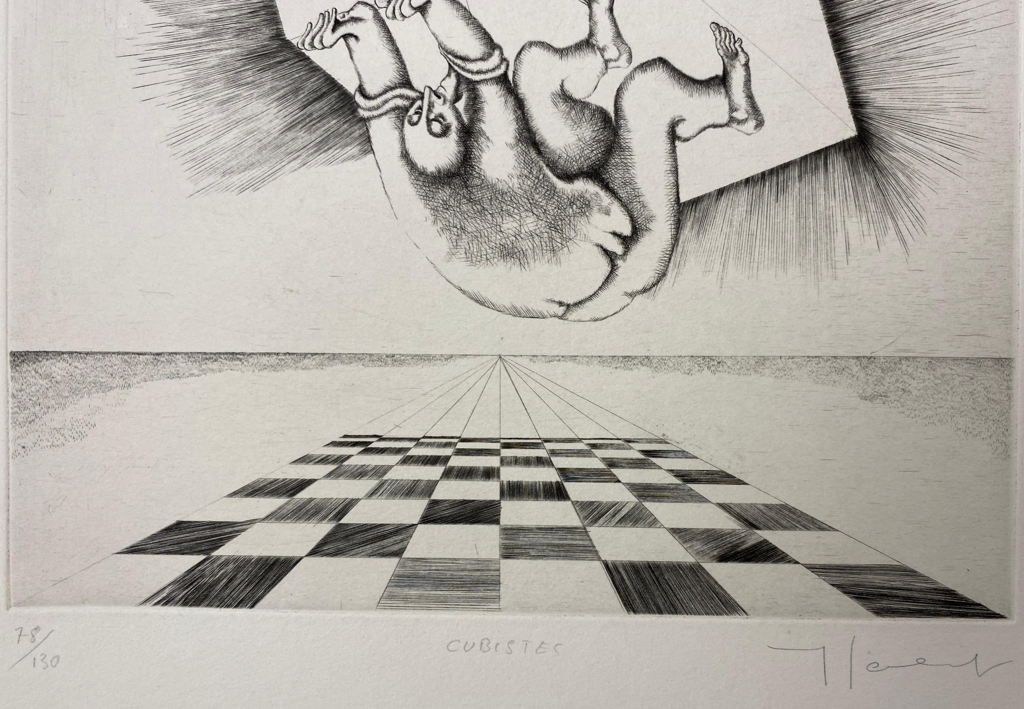 Papier Impression surréaliste Yves Jobert B/W, numérotée et signée au crayon en vente