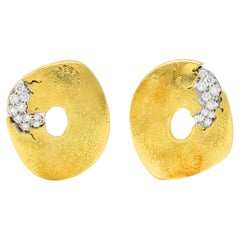 Retro Yves Kamioner 0.50 Carat Diamond 18 Karat Two-Tone Gold Cushion Earrings