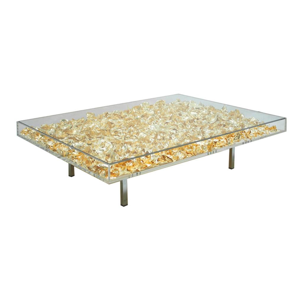 Yves Klein Goldfarbener französischer Couchtisch „Monogold“ (Moderne der Mitte des Jahrhunderts) im Angebot